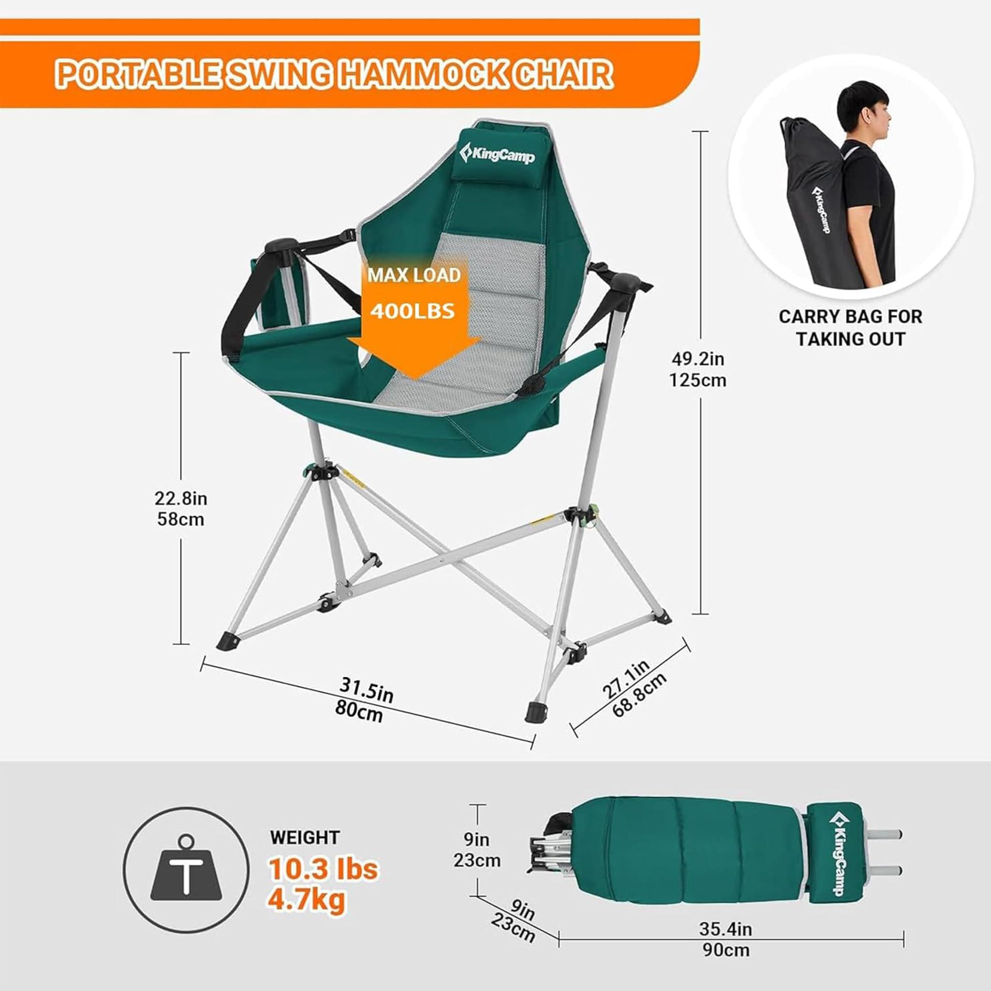 KingCamp Hammock Chair with Footrest, Swinging Portable Folding Camping Chairs for Adults MAX 400lbs Heavy Duty Foldable Oversized Rocker with Cup Holder Pillow for Outdoor Beach Patio Sport Lawn - Image 3