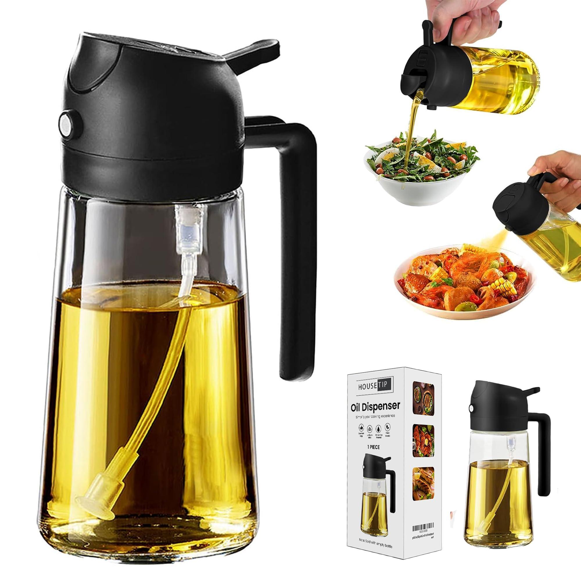 Housetip Oil Dispenser For Kitchen, 2 in 1 Glass Olive Oil Dispenser Bottle Spray And Pour, 16.9 Oz/500ml & Oil Sprayer For Cooking, Prefect For Air Fryers, Salad Dressing, BBQ and Grilling