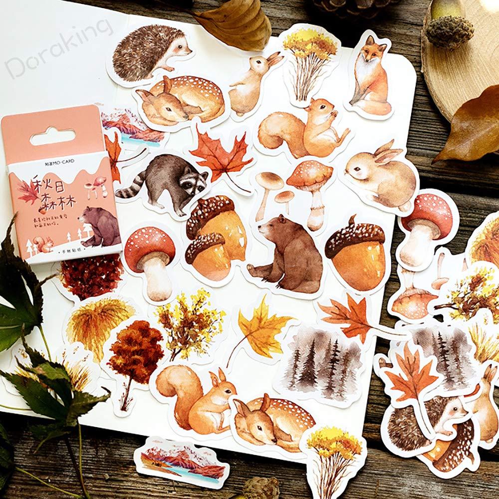 Small Scrapbooks Laptop Stickers, Doraking 46PCS Boxed Cute Autumn Style Stickers for Laptop, Scrapbooking, Suitcase (Autumn Forest, 46PCS/Box)