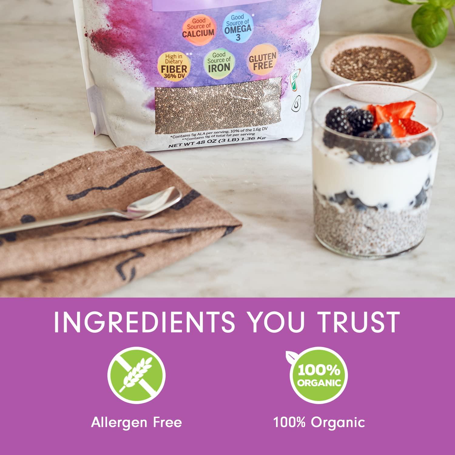 Nature's Intent Organic Chia Seeds - 3lb Bag - USDA Organic, Non-GMO, Vegan, Gluten-Free, Kosher, Keto & Paleo - Good Source of Calcium, Omega 3 and Iron - for Salads, Yogurt & Smoothies - Image 6