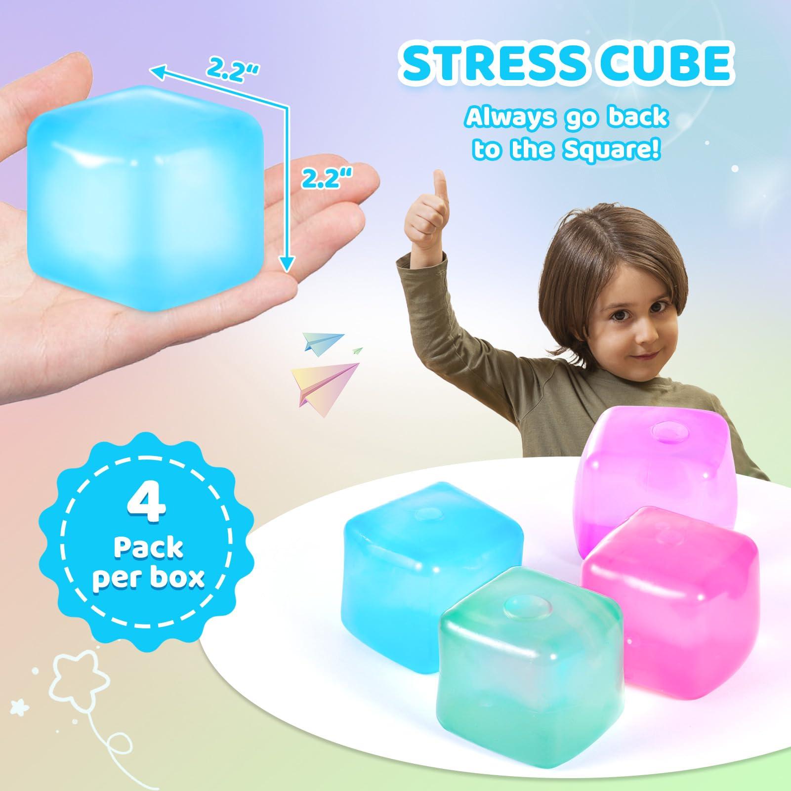 APLIST Squishy Fidget Toys Stress Cube, 4 Pack Ice Cube Squeeze Balls, Gel Goo Filled Sensory Anxiety Relief Item for Kids Adults Children Teens, Quiet Fidgets for Classroom, Calming Toys for ADHD - Image 2