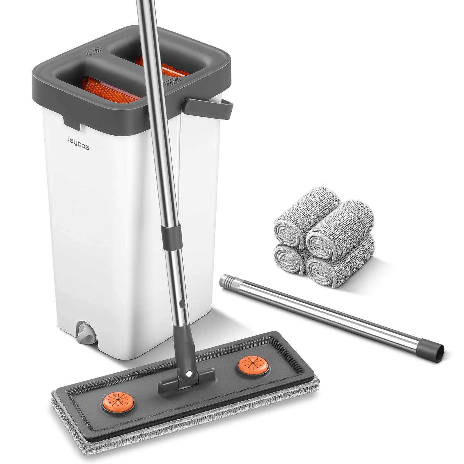 Mop and Bucket with Wringer Set for Home,61" Flat Mop and Bucket System for Floor Cleaning,Wet Dry Mop Window Wall Cleaner with Long Handle,Floor Mop with 4 Washable Microfiber Pads - Image 1