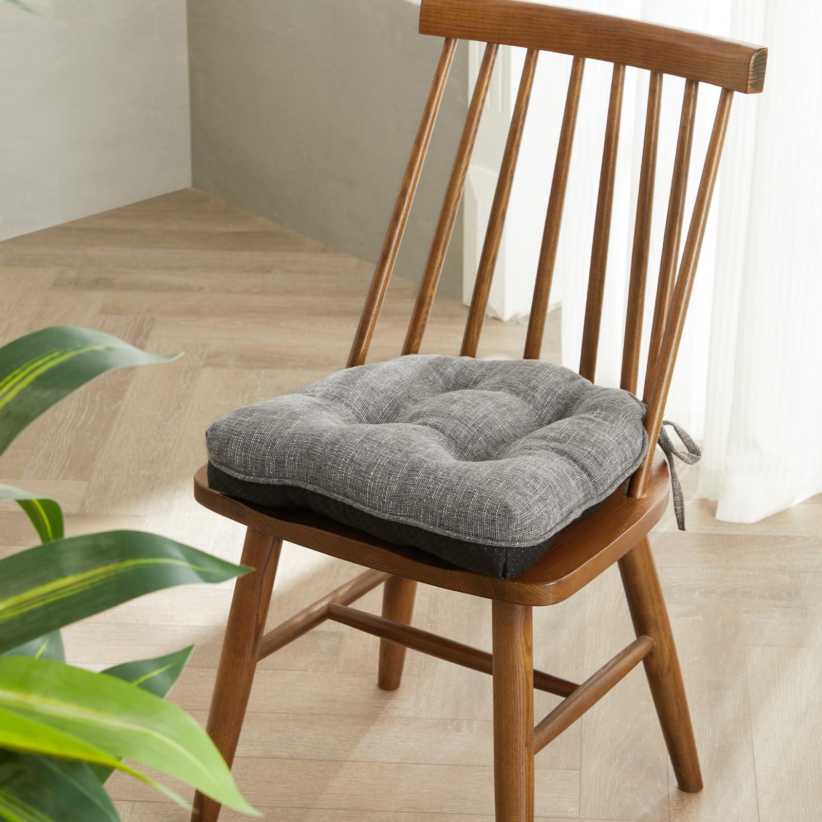 Quilmfoam 15.5"x15.5" Kitchen Chair Cushions Set of 4 for Dining Chair, Soft Tufted Non-Slip Memory Foam Seat Cushion with Ties for Indoor Kitchen Dining Furniture, Dark Grey - Image 2