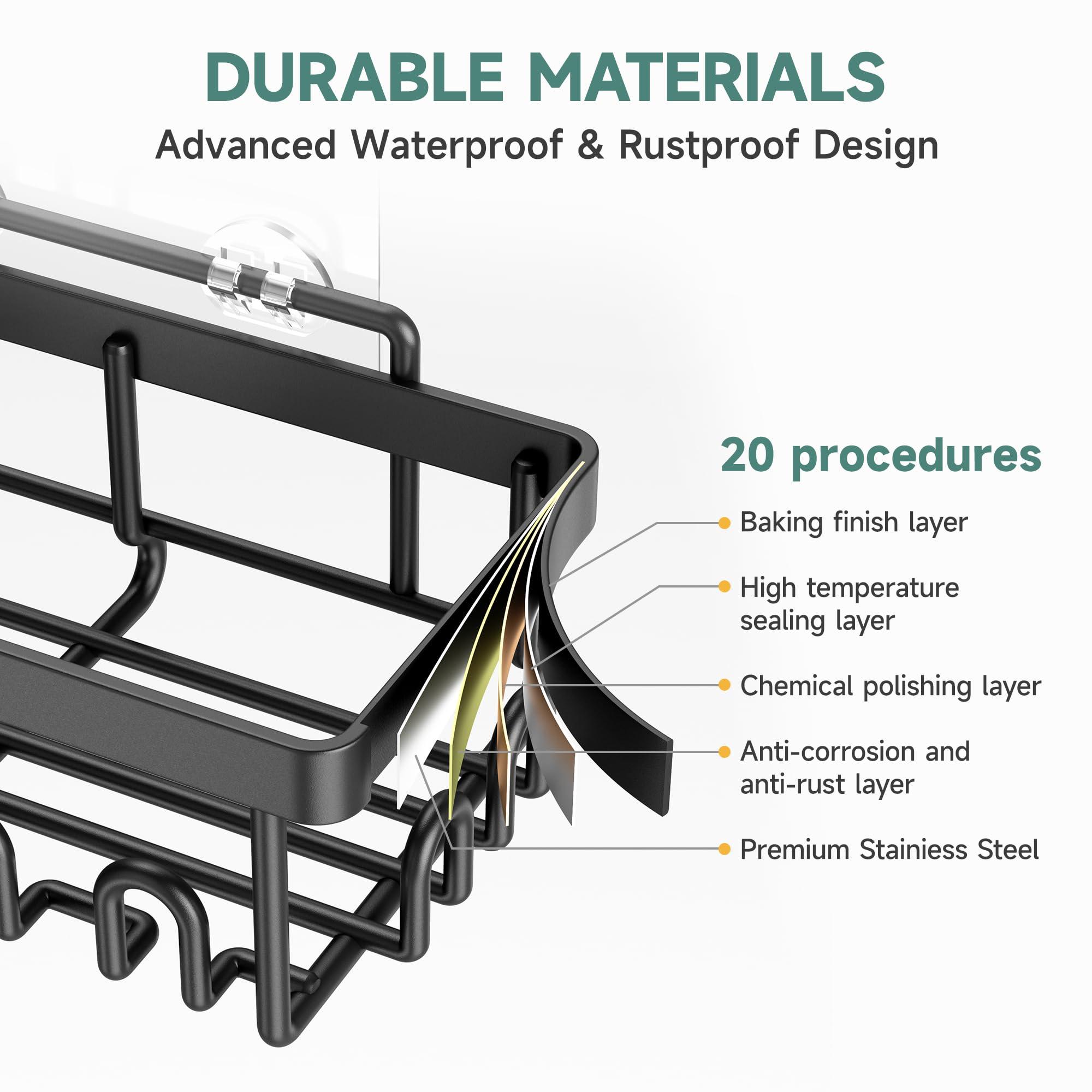 Veken Rustproof & Waterproof Shower Caddy 6-Pack, No Drilling Adhesive Shelves Rack with Soap Holder, Large Capacity Bathroom Organizers and Storage, Wall-Mounted Kitchen & Home Decor - Image 4