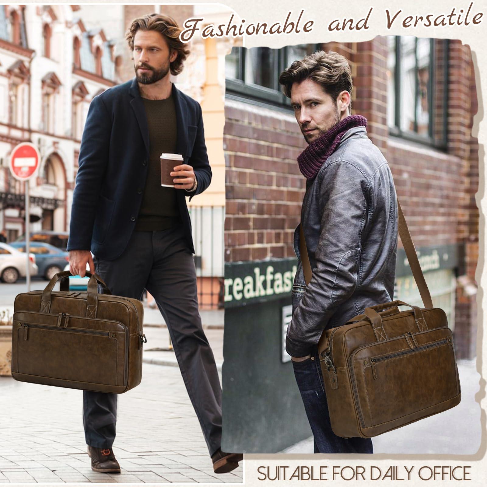 RAINSMORE Mens Laptop Bag 16 Inch Leather Briefcase Vintage Messenger Bag for Men Large Crossbody Shoulder Office Computer Bag Retro College Satchel Bag for Work, Business,Travel, Brown - Image 6