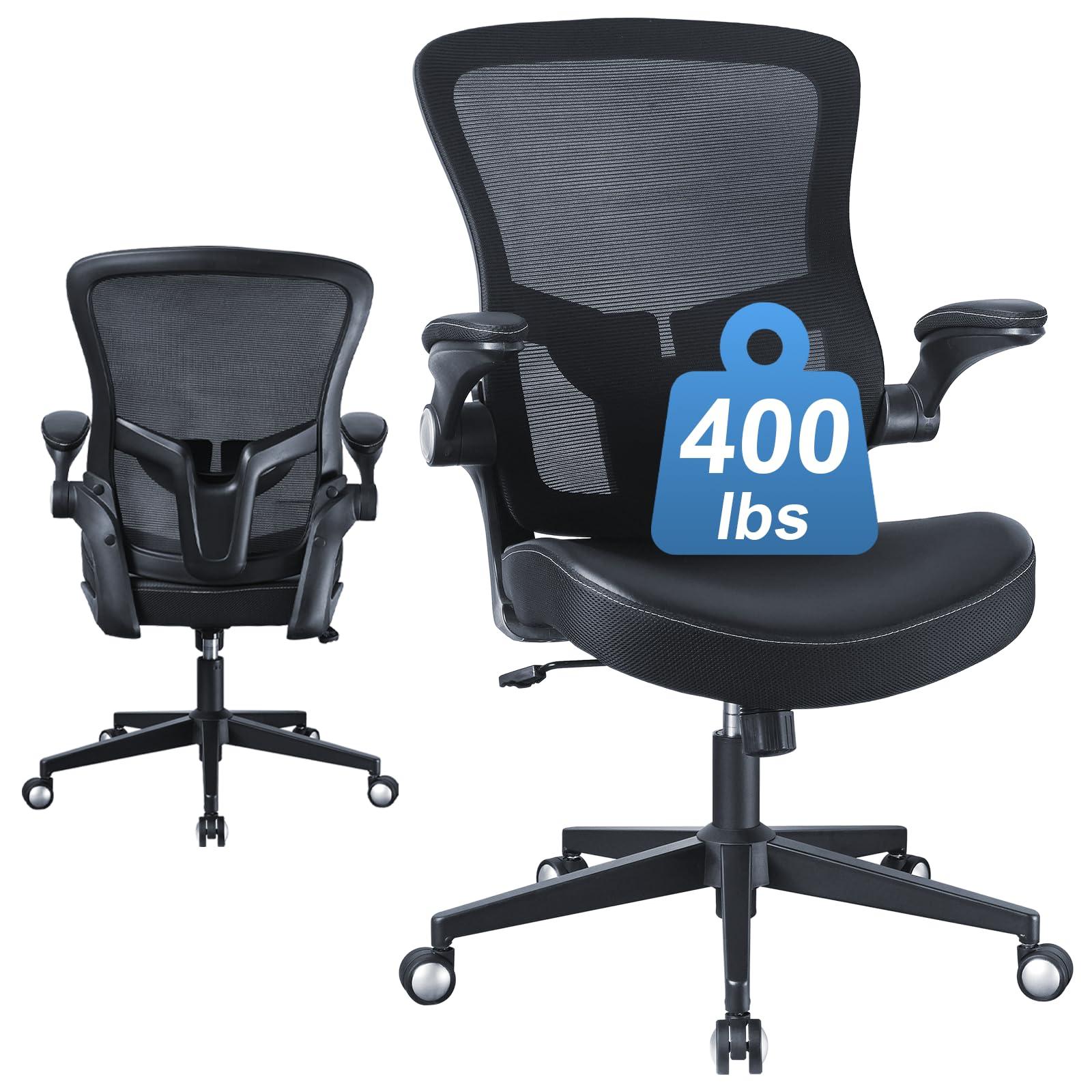 Office Chair, 400lbs Heavy Duty Ergonomic Desk Office Chair with Flip-Up Arms, Home Office Desk Chairs with Adjustable Seat Height & Lumbar Support for Heavy People, Computer Task Chair  - Image 9