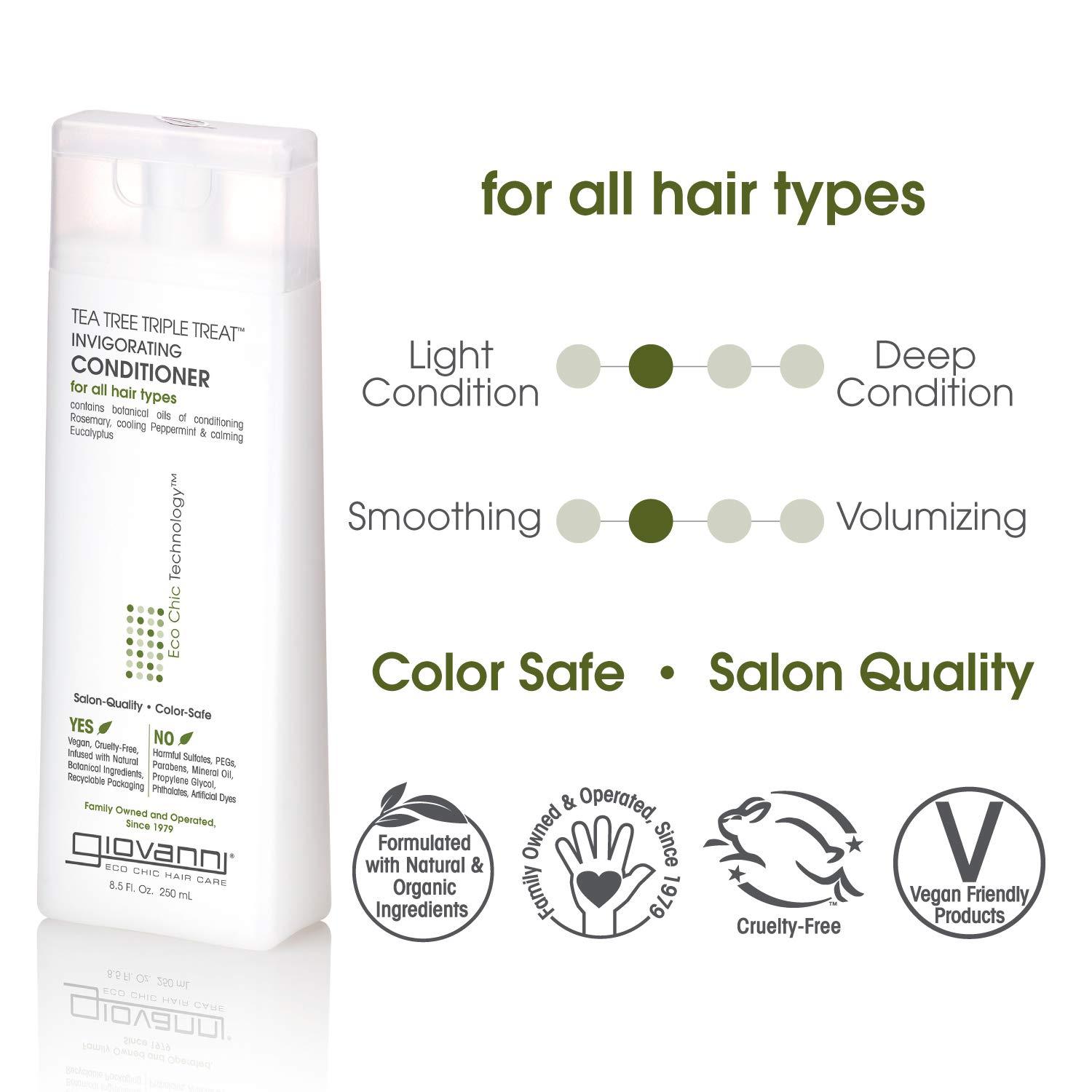 GIOVANNI Tea Tree Triple Treat Invigorating Conditioner, 8.5 oz. - Cooling Peppermint, Eucalyptus, Rosemary, Helps Dry Flaking Scalp, Lauryl and Laureth Sulfate Free, Paraben Free - Image 2