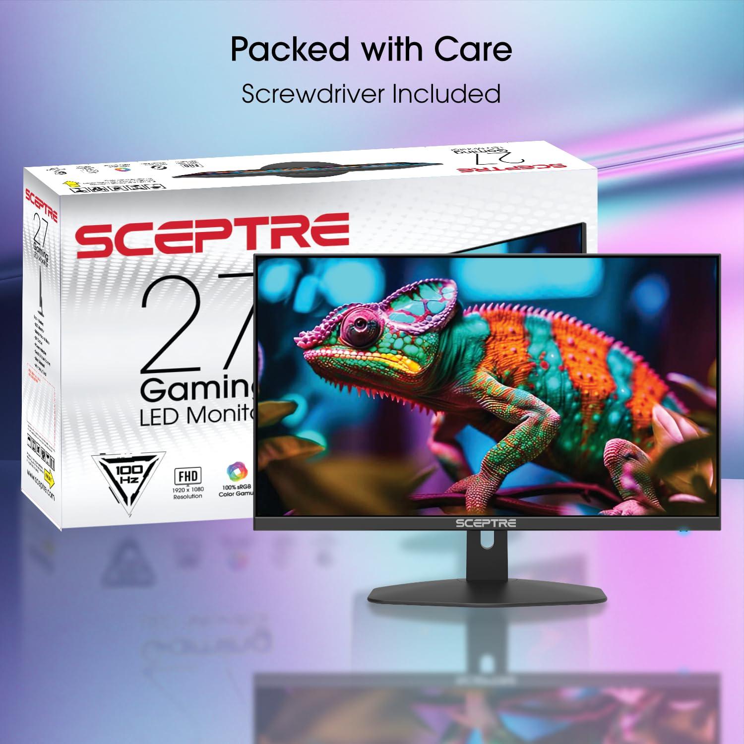 Sceptre E275W-FW100T 27-inch Gaming Monitor, 100Hz, Frameless, DisplayPort, HDMI x2, AMD FreeSync, Build-in Speakers, Eye Care, Machine Black, New, 1ms, 100% sRGB, 2024 - Image 3