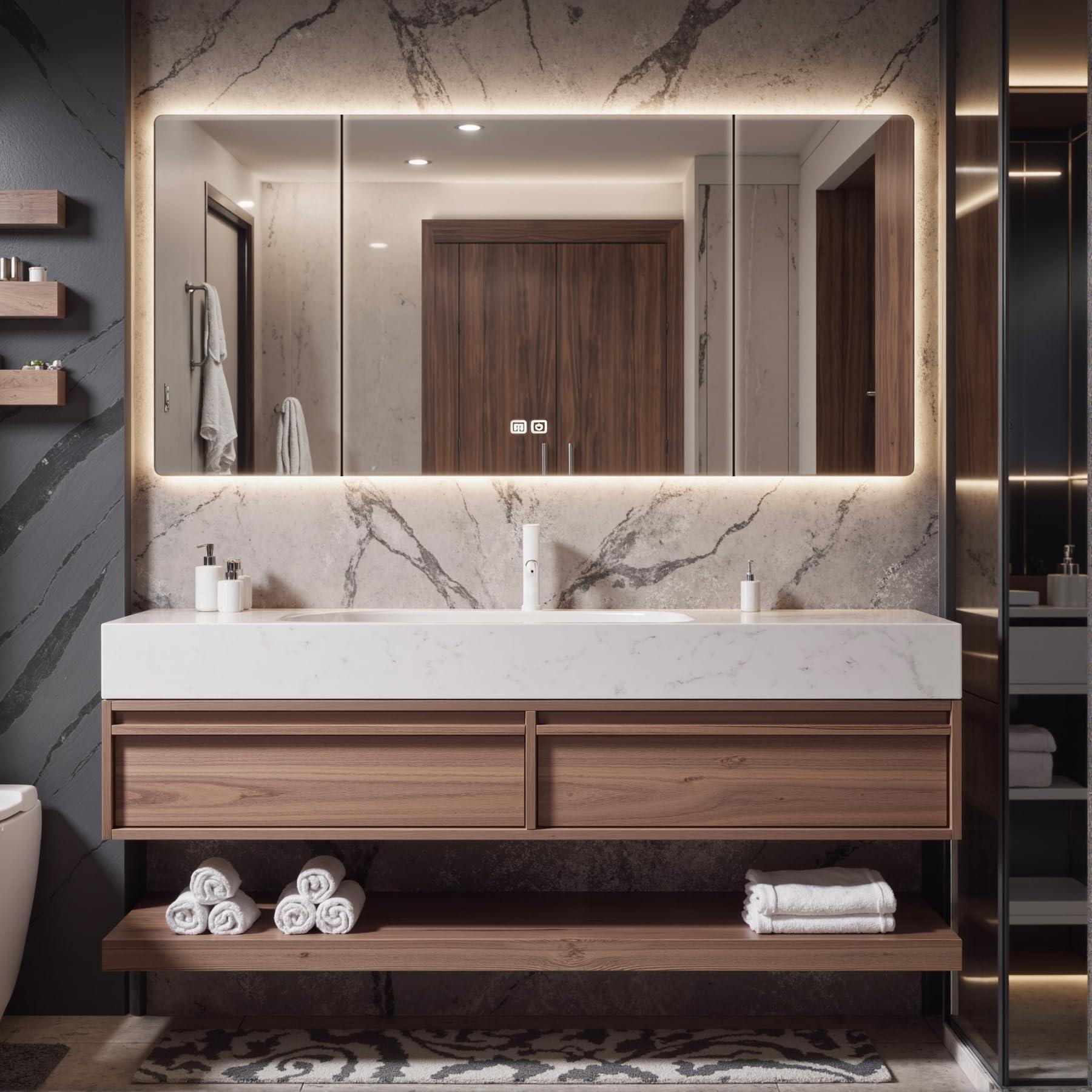 Nuvroa Bathroom Vanity with Sink,Bathroom Vanities Cabinet with Smart Mirro Set,Floating Vanity,Seamless Sink,2 Drawers (35")