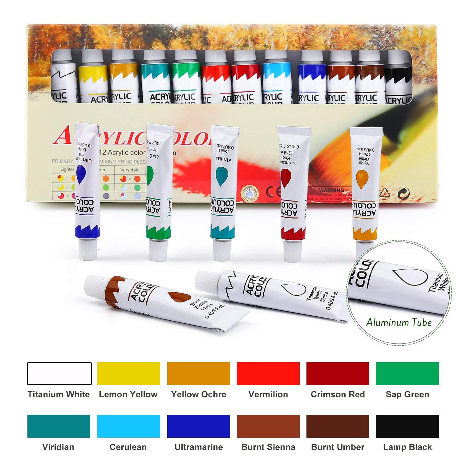 ESRICH Acrylic Paint Set,Painting Supplies with 2 PCS of 12 Colors Acrylic Paint,1 Easel 3 Canvas 30 Paintbrushes and 3 Palettes, Paint Kit for Kids,Students, Artists and Beginner - Image 4