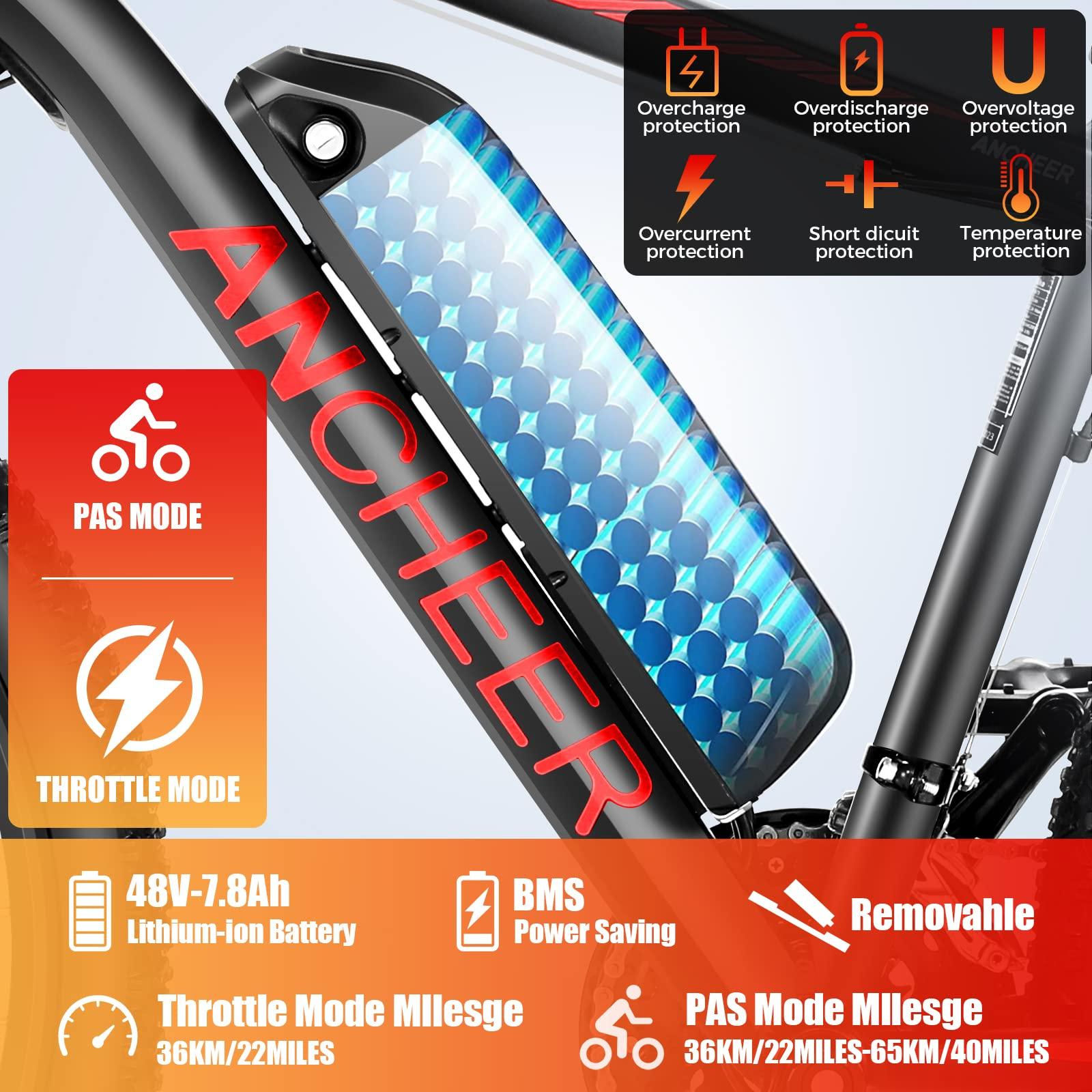ANCHEER Electric Bike for Adults, [Peak 750W Motor] Electric Mountain Bike, 26" Sunshine Commuter Ebike, 55 Miles 22MPH Electric Bicycle with 48V/374Wh Battery, LCD Display, 21Speed, UL 2849 Certified - Image 4