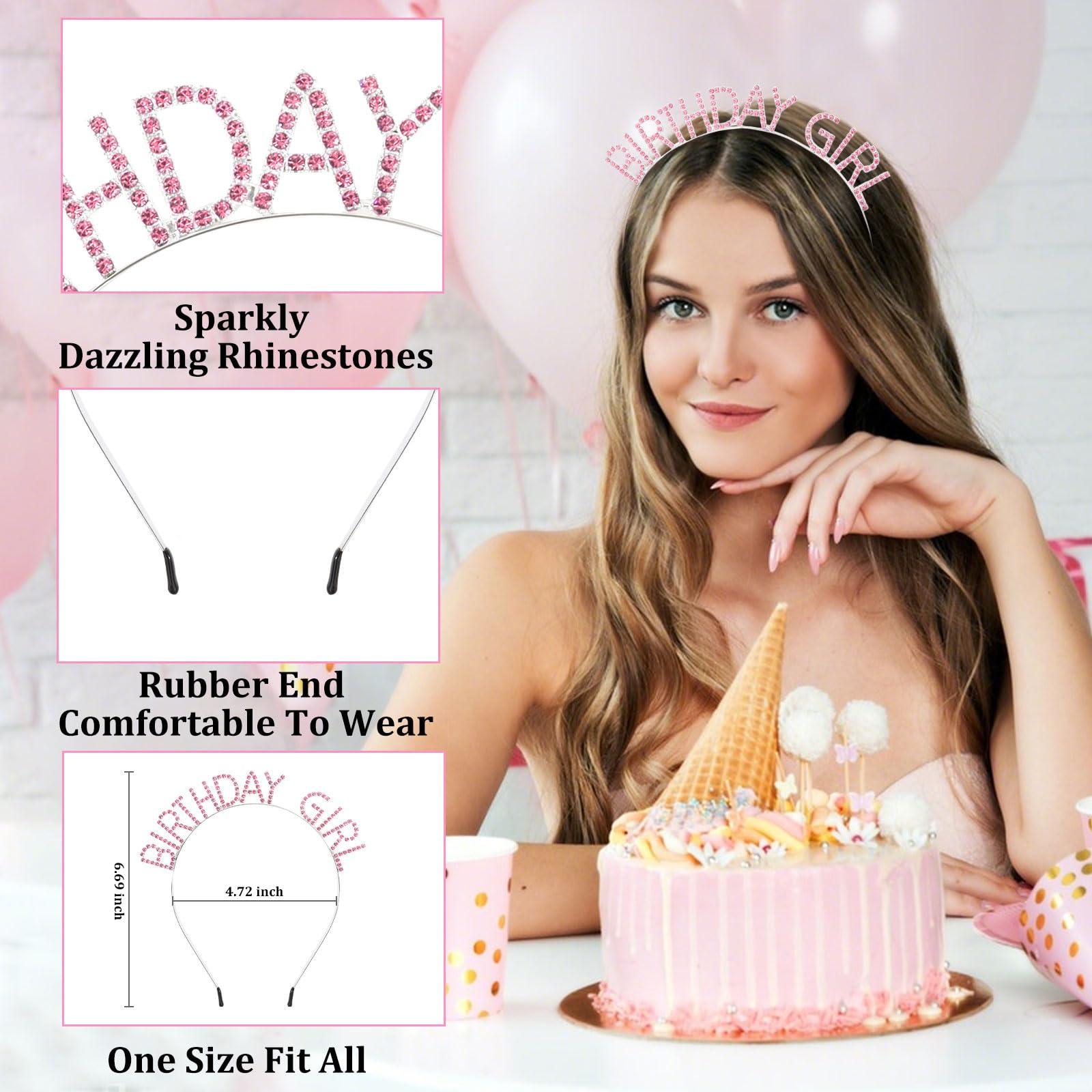 CAVETEE Birthday Girl Crown and Sash， Princess Tiara Happy Birthday Headband Party Accessories for Women and Girls - Image 2