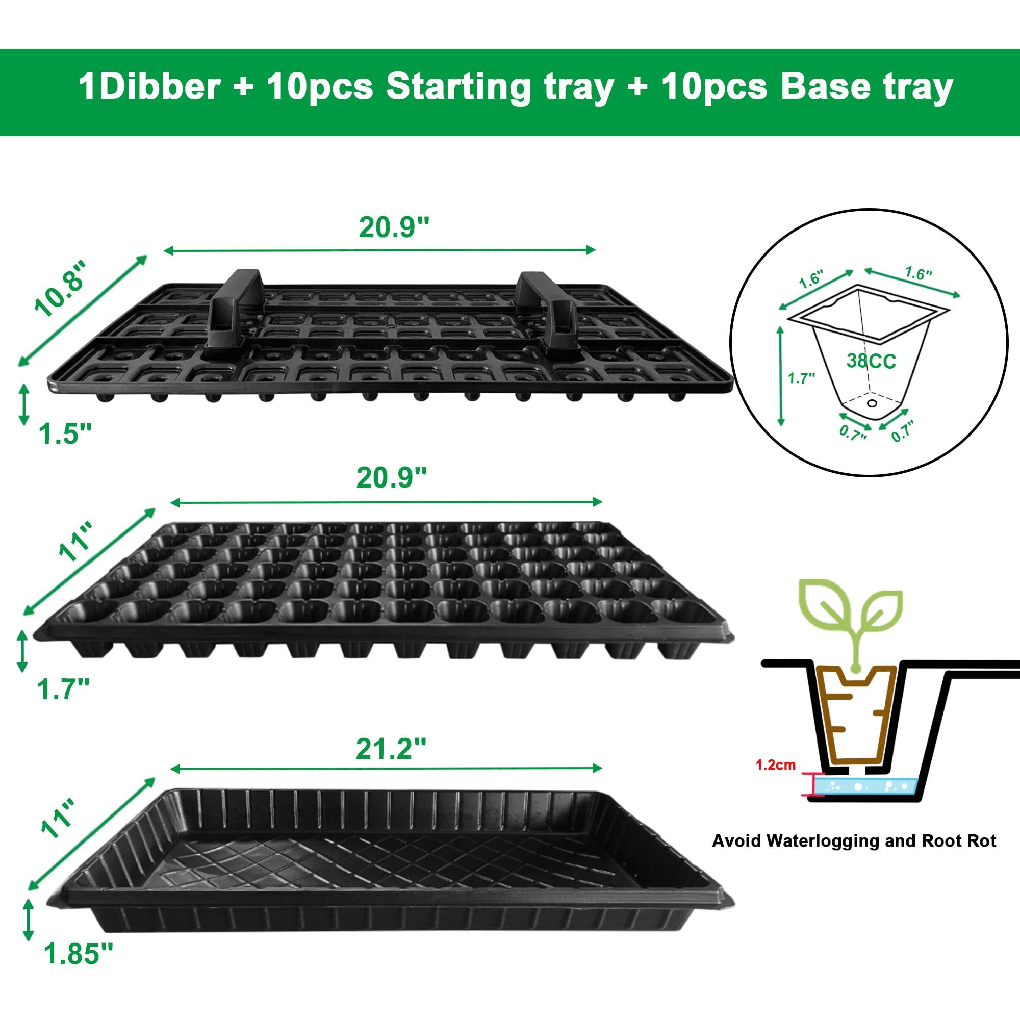 Oscorna (20Pack) 72-Cell Seed Starter Trays with Dibber, 10 Pack Nursery Starting with Base Tray, 72 Hole Soil Digger for Setting Out Quickly, Seedling Planting Tray, Germination Kit Trays Reusable - Image 2