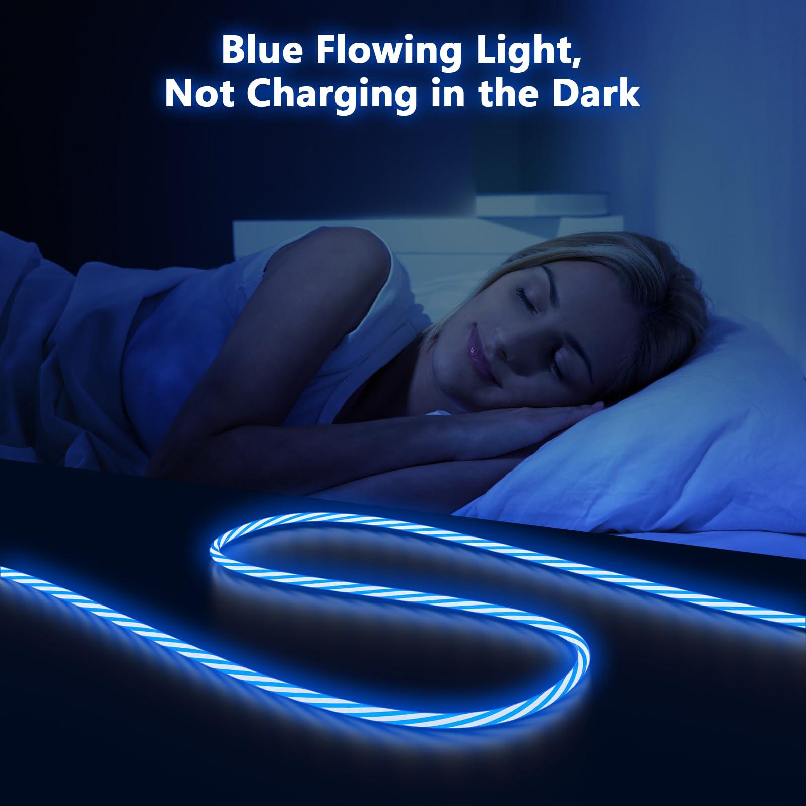 3-in-1 LED Light Up Flowing Multi iPhone Charger Cable,Lightning/Type C/Micro USB Car RGB Glowing Connector Cord for Apple iPhone 15/14/13/12/11 Pro Max/XR/XS/SE,iPad/Android/Samsung(6.6FT/2M Blue) - Image 4