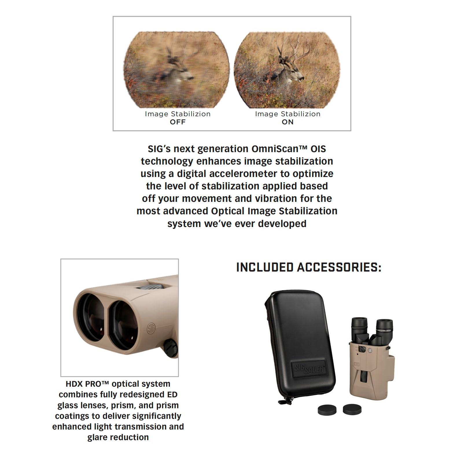 SIG SAUER ZULU6 HDX PRO 18x50mm Waterproof Fogproof Durable FDE Image Stabilized Hunting Binoculars, Multicoated Anti-Glare Lenses, Up to 40 Hours Runtine, Carrying Case & Carrying Strap Included - Image 6
