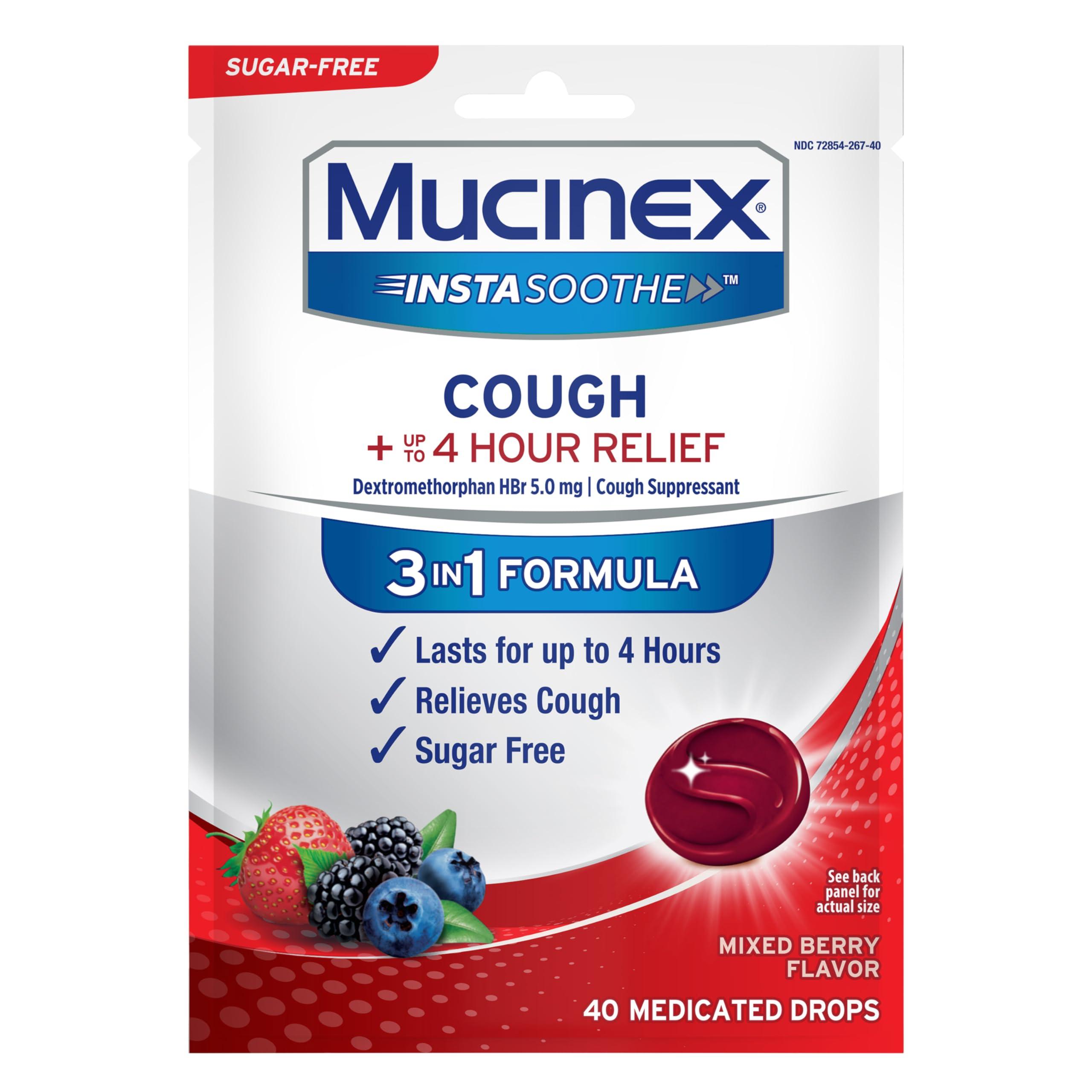 Mucinex Instasoothe Sugar Free Cough Drops, Cough Medicine for Adults with Dextromethorphan HBr, Non Menthol Cough Drops, Cough Suppressant Lozenges, Mixed Berry Medicated Cough Drops, 40ct - Image 10