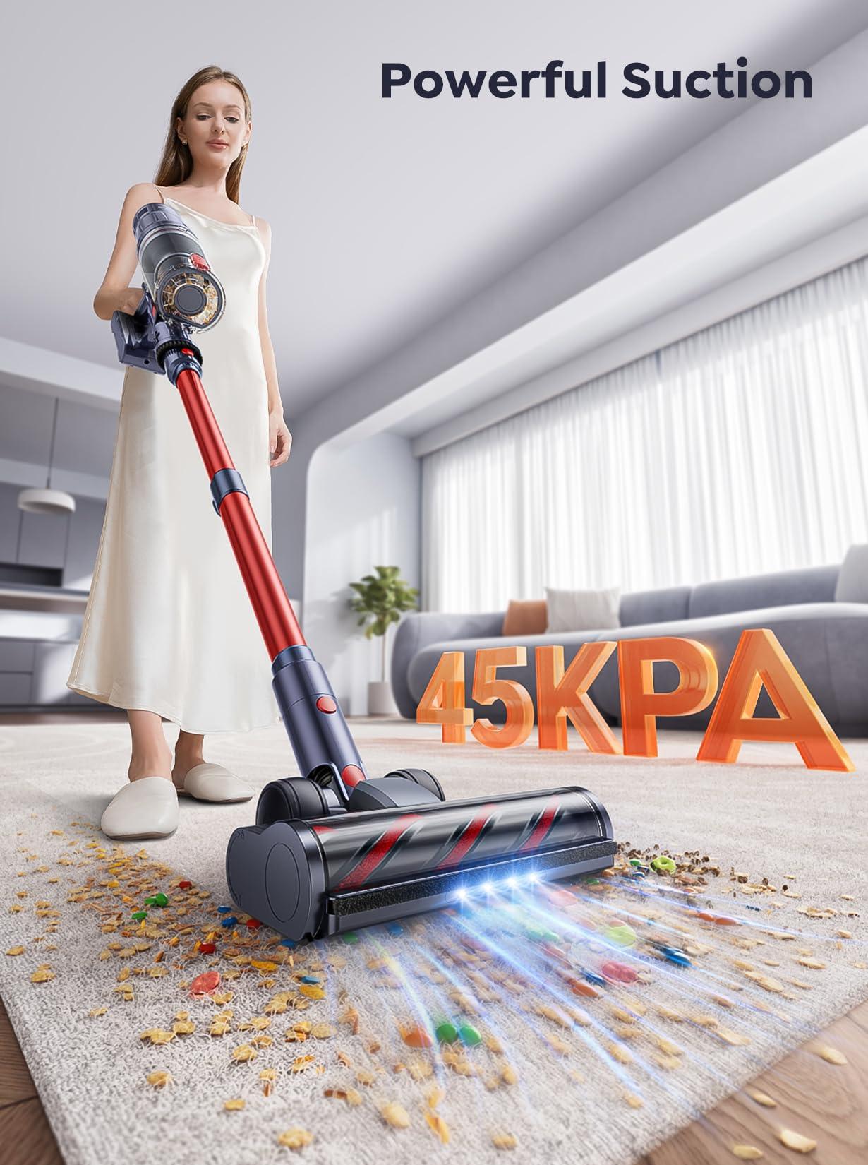 INTETURE Cordless Vacuum Cleaner, 550W 45Kpa Vacuum Cleaners for Home, Stick Vacuum with Self-Standing, Max 60 Mins, Touch Screen, Vacuum Cleaner with Charging Station for Hard Floor Carpet Car Pet - Image 2