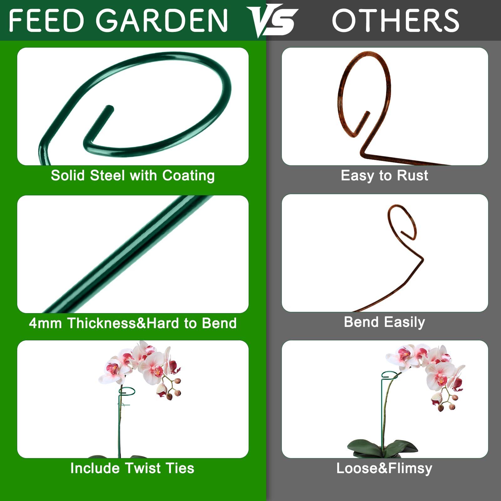 FEED GARDEN 16 Inch 12 Pack Plant Support Stakes, Metal Garden Flower Stakes and Supports for Outdoor Plants, Plant Stem Support with 24 Twist Ties for Amaryllis Lily Rose Peony Tomatoes Gladiolus - Image 4