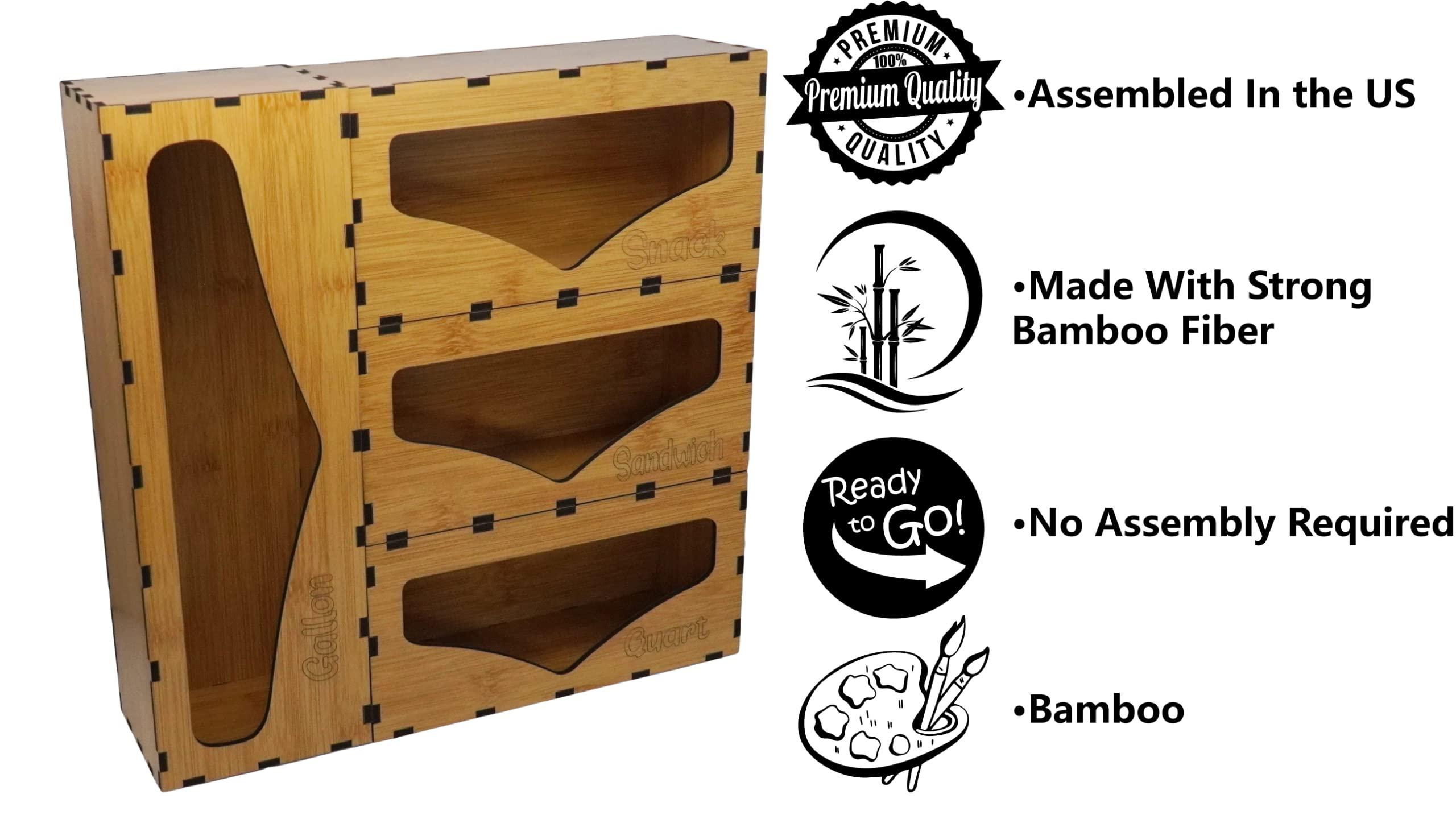 Plastic Bag Organizer and Dispenser for Kitchen Drawer, Adhesive sandwich bag organizer Compatible With Ziploc, Solimo, Hefty, Glad, Great Value, and More. (Bamboo) - Image 5