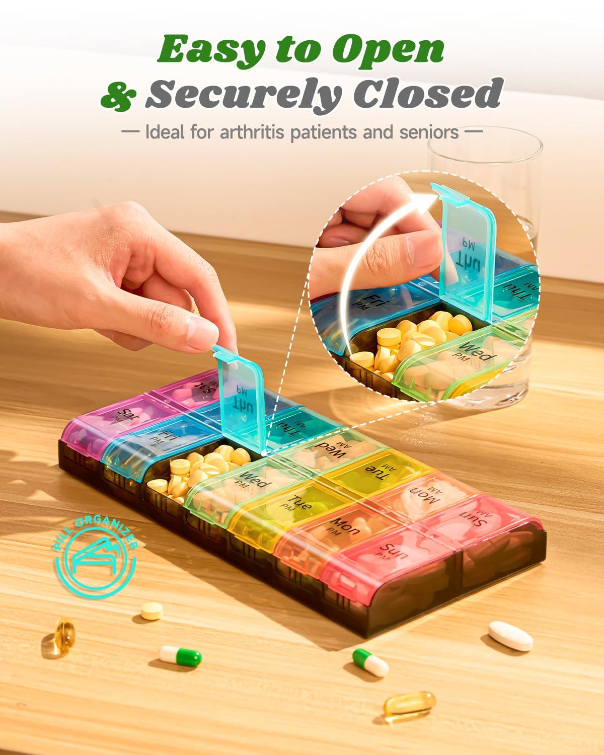 Extra Large Pill Organizer 2 Times a Day, Weekly XL AM PM Pill Case, 7 Day Pill Box Twice a Day, Oversized Daily Medicine Organizer for Vitamins, Big Pill Container, Medication Dispenser (Rainbow) - Image 3