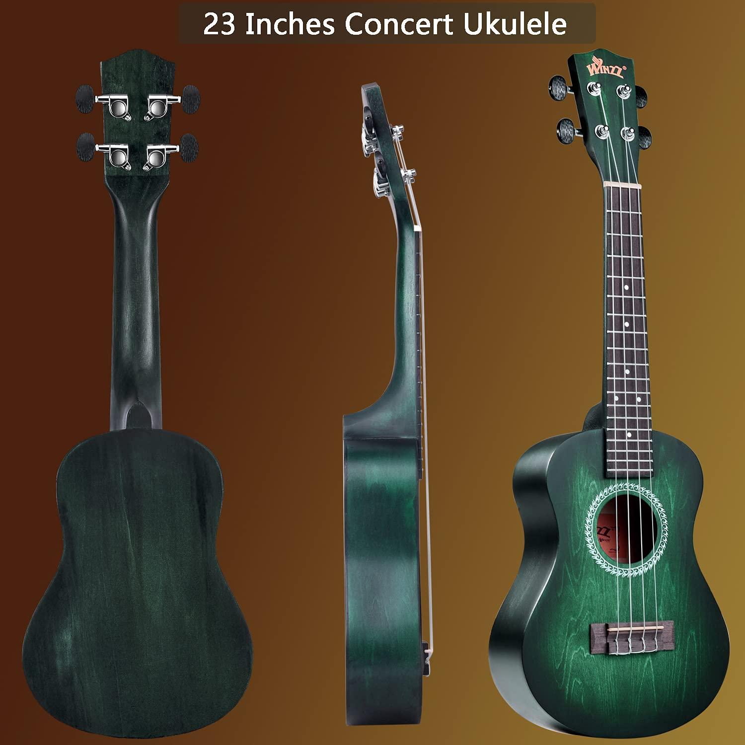 WINZZ HAND RUBBED Series - Concert Ukulele Vintage Hawaiian Uke with Online Lessons, Bag, Tuner, Strap, Extra Strings, Fingerboard Sticker, 23 Inches, Dark Hunter Green - Image 3