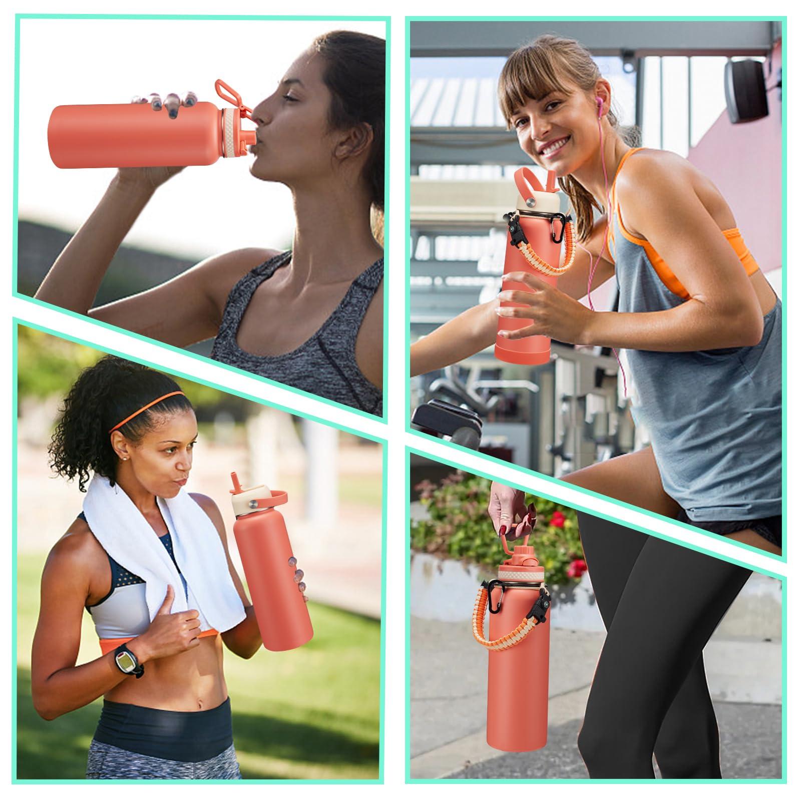 40 oz Stainless Steel Water Bottles with Straw and Auto Spout Lids, Wide Mouth Metal Thermos Bottles for Gym, Leak Proof & BPA-Free Water Flask Jug with Paracord Handle & Carrier Bag with Strap - Image 8