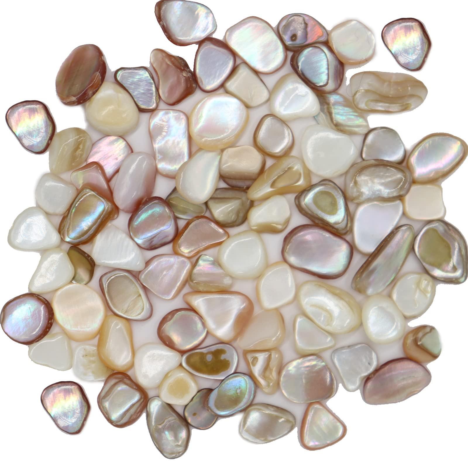 Small Mini Natural Crushed Mother of Pearl Shells for Weddings Vase Filler Home Décor, and Crafts 32 oz (2 lb), Colorful