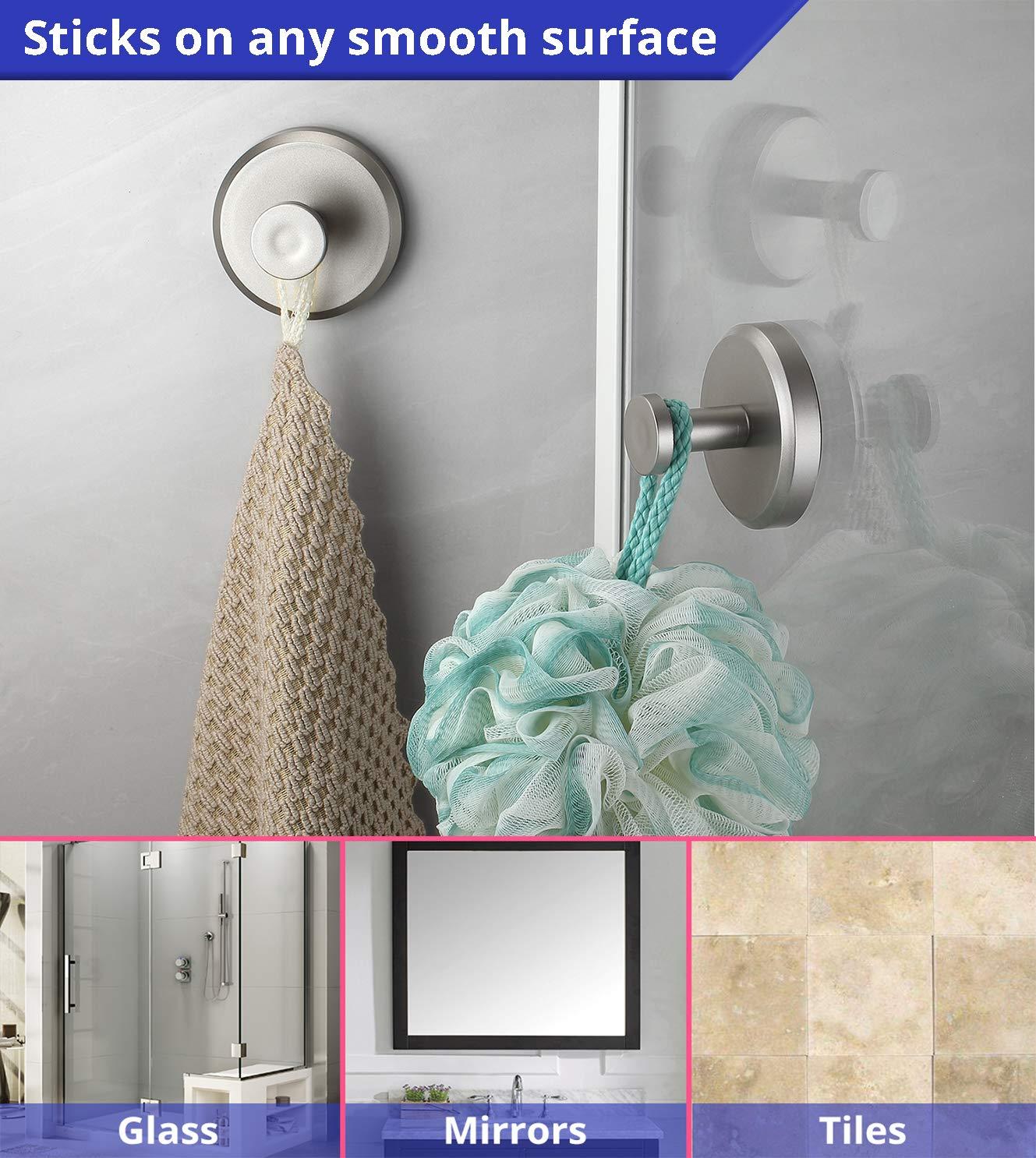 HOME SO Suction Cup Hooks for Shower, Bathroom, Kitchen, Glass Door, Mirror, Tile – Loofah, Towel, Coat, Bath Robe for Hanging up to 15 lbs – Polished Matte Chrome, Brushed Nickel (2-pack) - Image 3