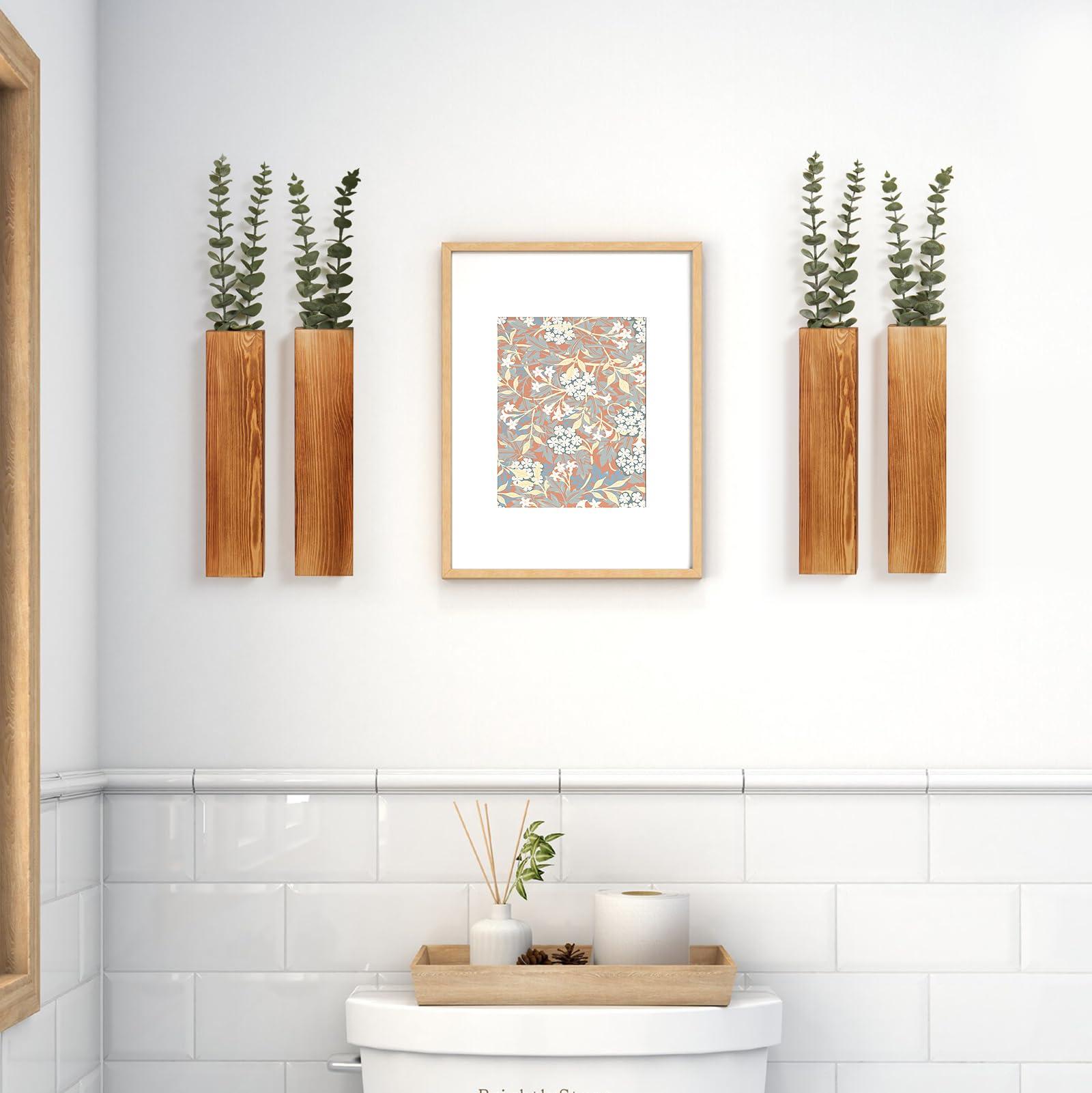 Mokof 4-Pack Wood Wall Planters with 8 Removable Faux Eucalyptus Stems - Modern Farmhouse Wall Decor for Living Room, Bedroom, Bathroom - Wooden Wall Vases and Fake Eucalyptus for Home Office Decor - Image 5