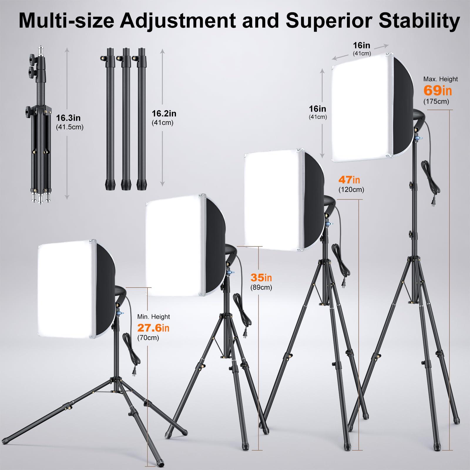 LINCO Lincostore Softbox Photography Lighting Kit 16'' x 16'' Professional Softbox Lighting Kit with 85W 3000-6500K LED Bulbs, Studio Lights for Photography/Video Recording/Live Streaming - Image 6