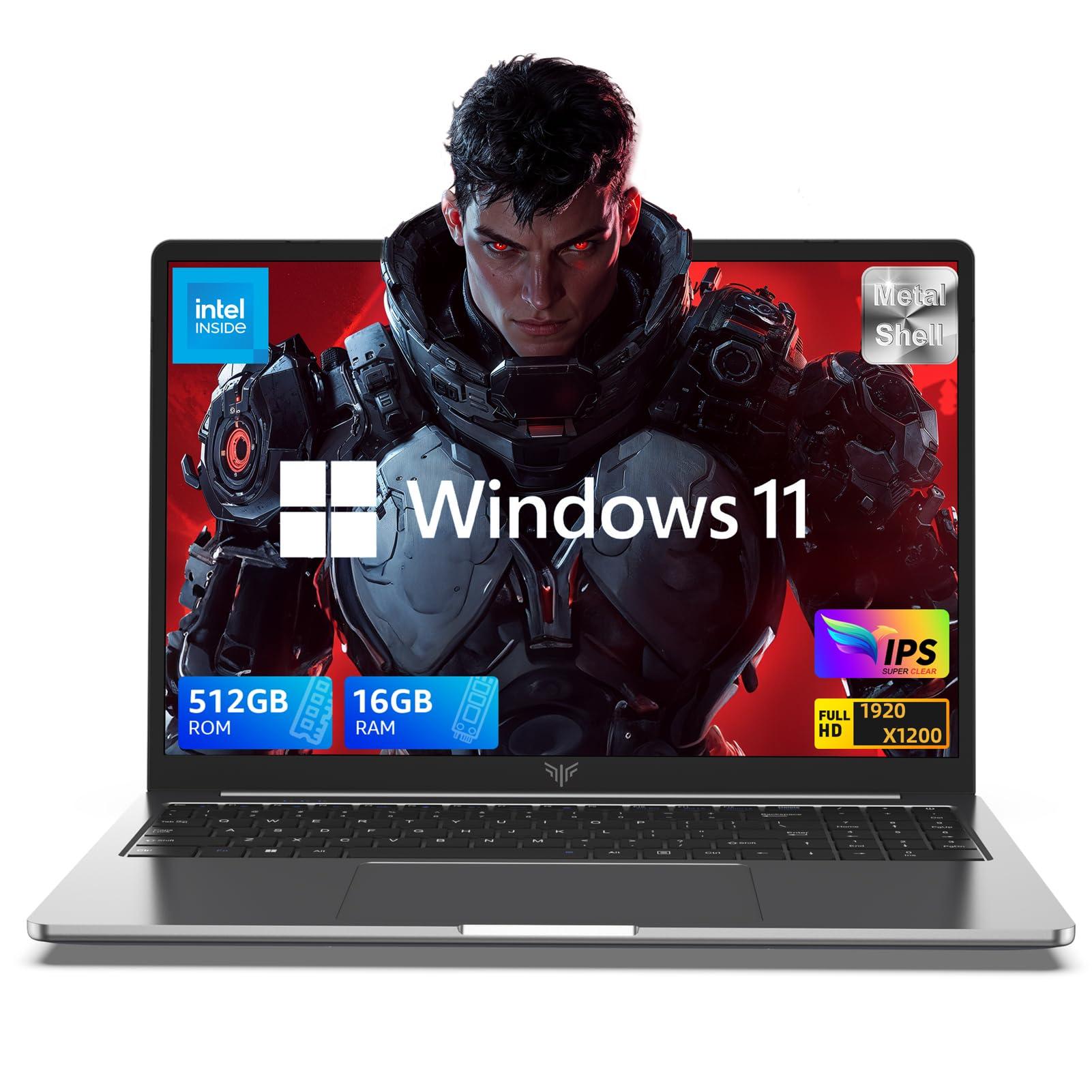 16.0-inch Laptop, 16GB DDR4 512GB SSD Laptop Computer, Windows 11 Laptop with Intel 12th Quad-Core Processor(Up to 3.6GHz), 1920P FHD Display, Metal Shell, WiFi 6, USB3.2, Type_C, Long Battery Life