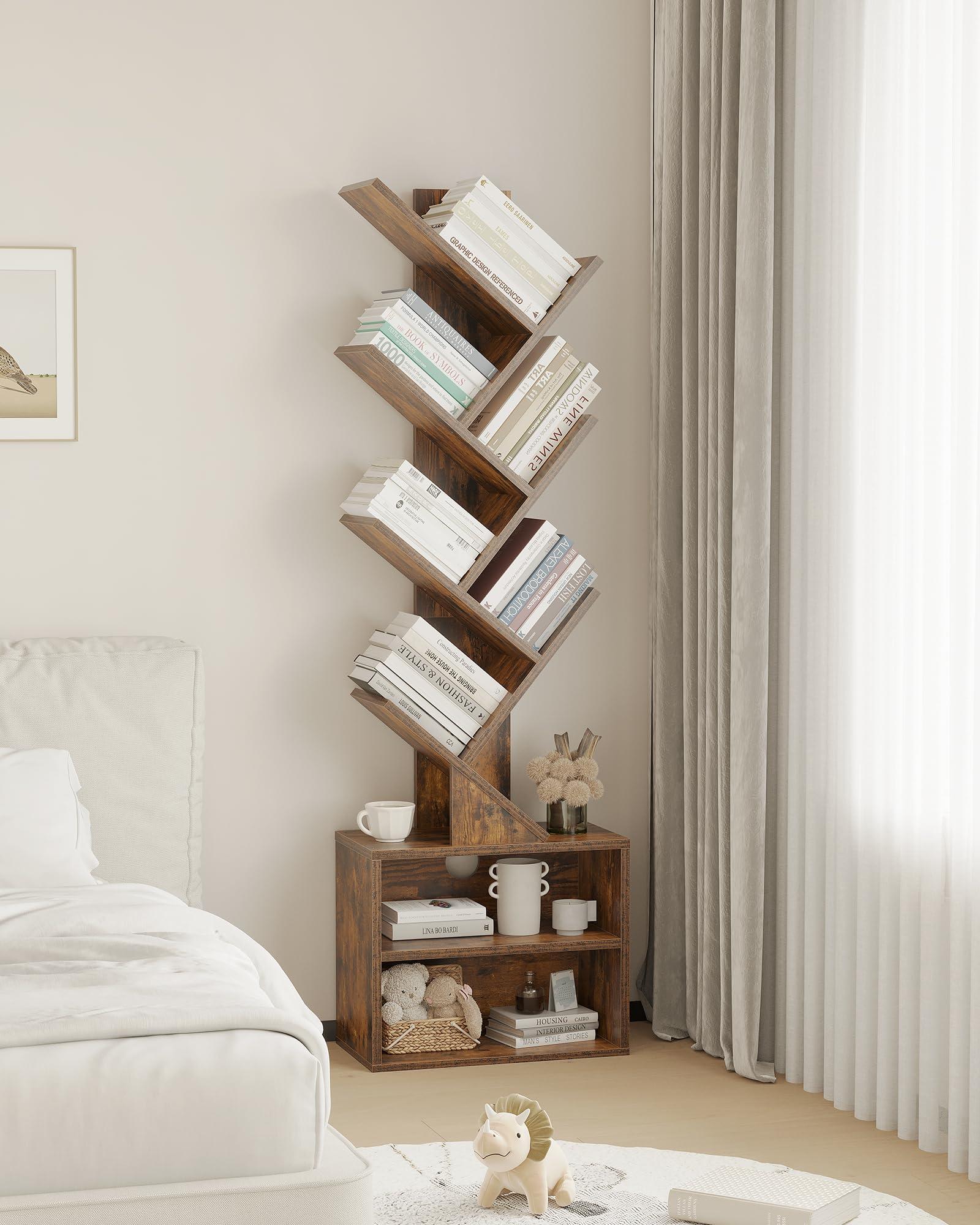 SUNMORY 6 Tier Tree Bookshelf, Small Bookcase with Storage Cabinet, Modern Tall Narrow Bookshelves Organizer, Floor Standing Book Shelf for Bedroom/Living Room/Home Office/Corner, Rustic Brown - Image 8