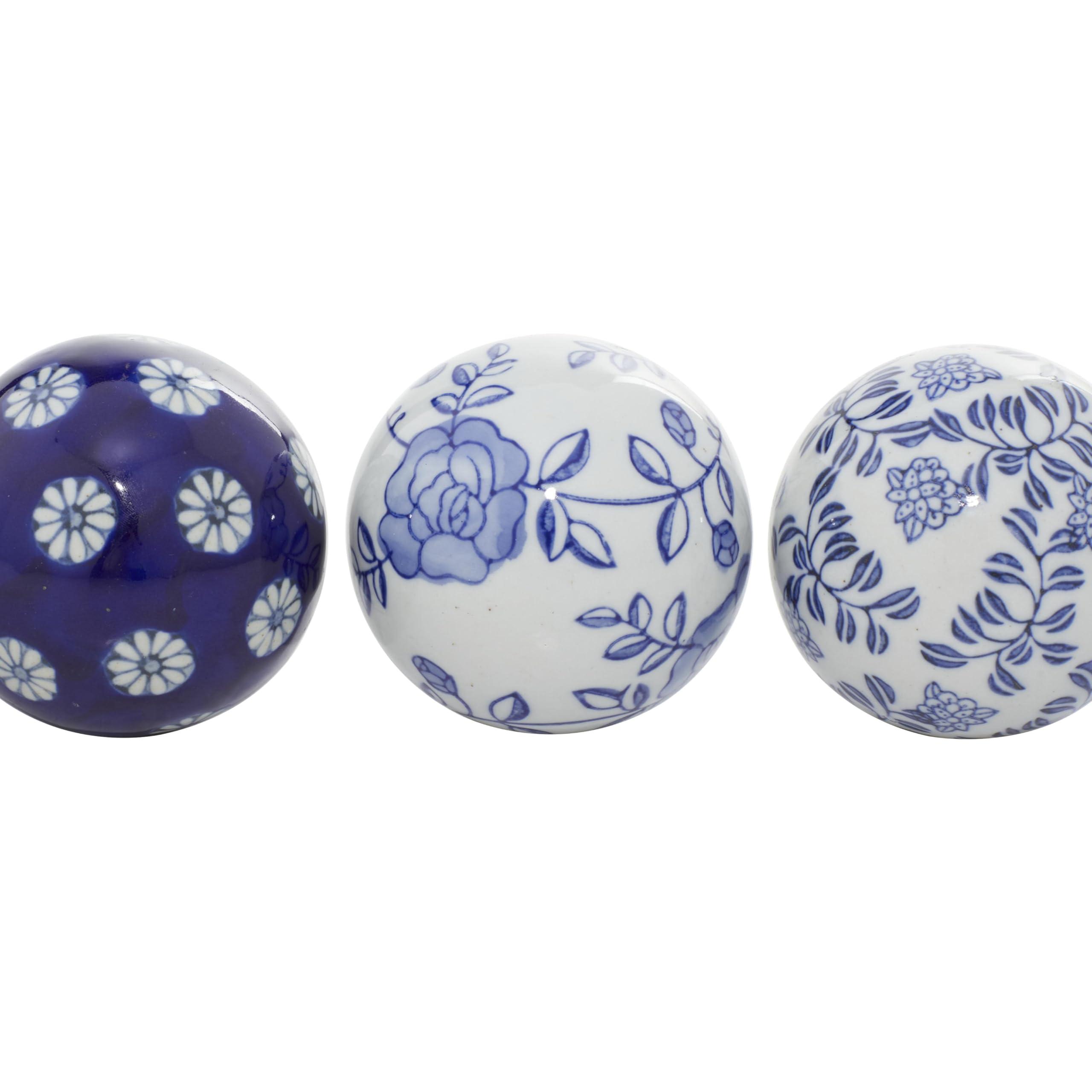 Deco 79 Glam Ceramic Orbs & Vase Filler with Assorted Patterns, Set of 6 3"D, Blue - Image 3