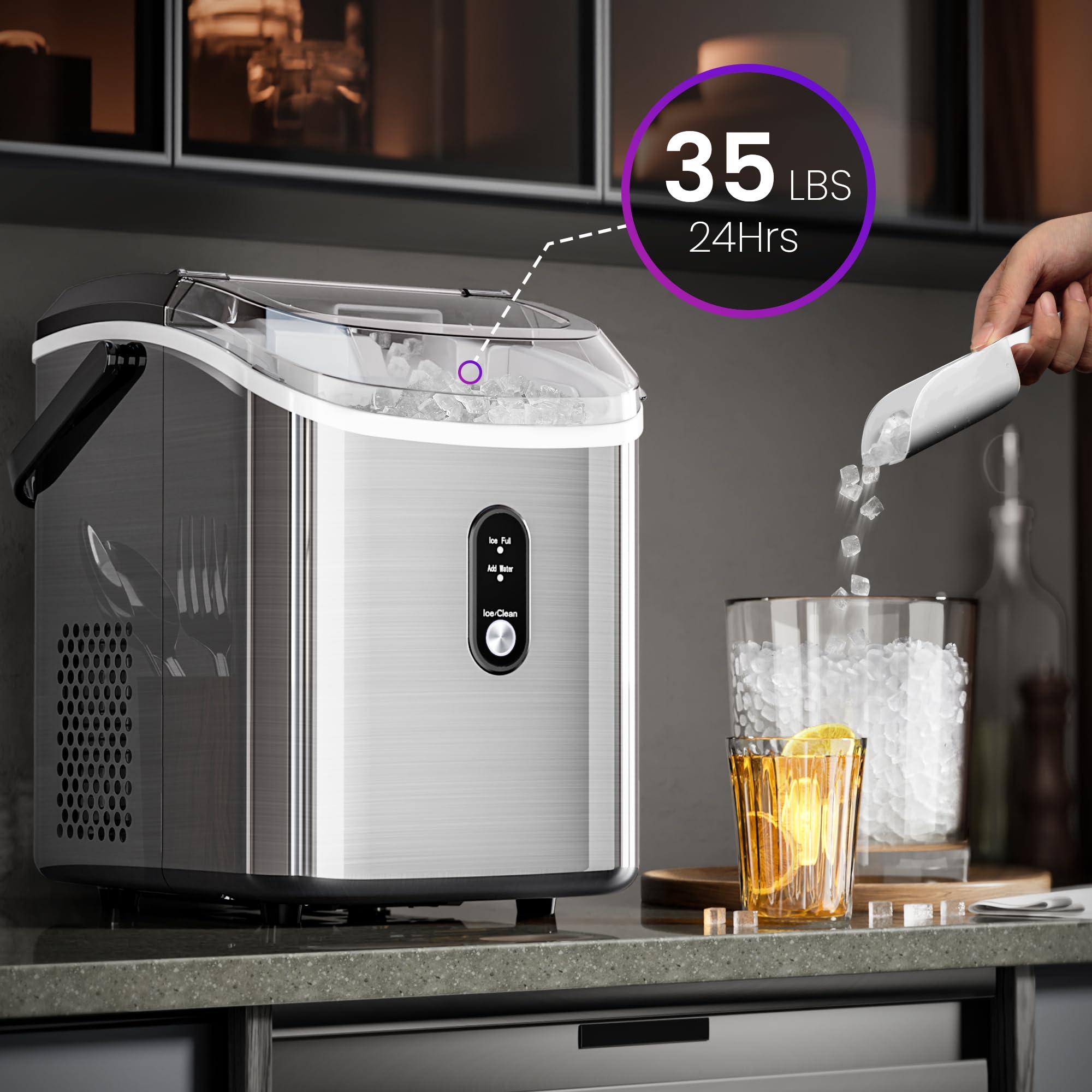 Kismile Nugget Ice Makers Countertop,35Lbs/24H Portable Ice Machine with Self-Cleaning Function,One-Click Operation for Home/Office(Silver) - Image 2