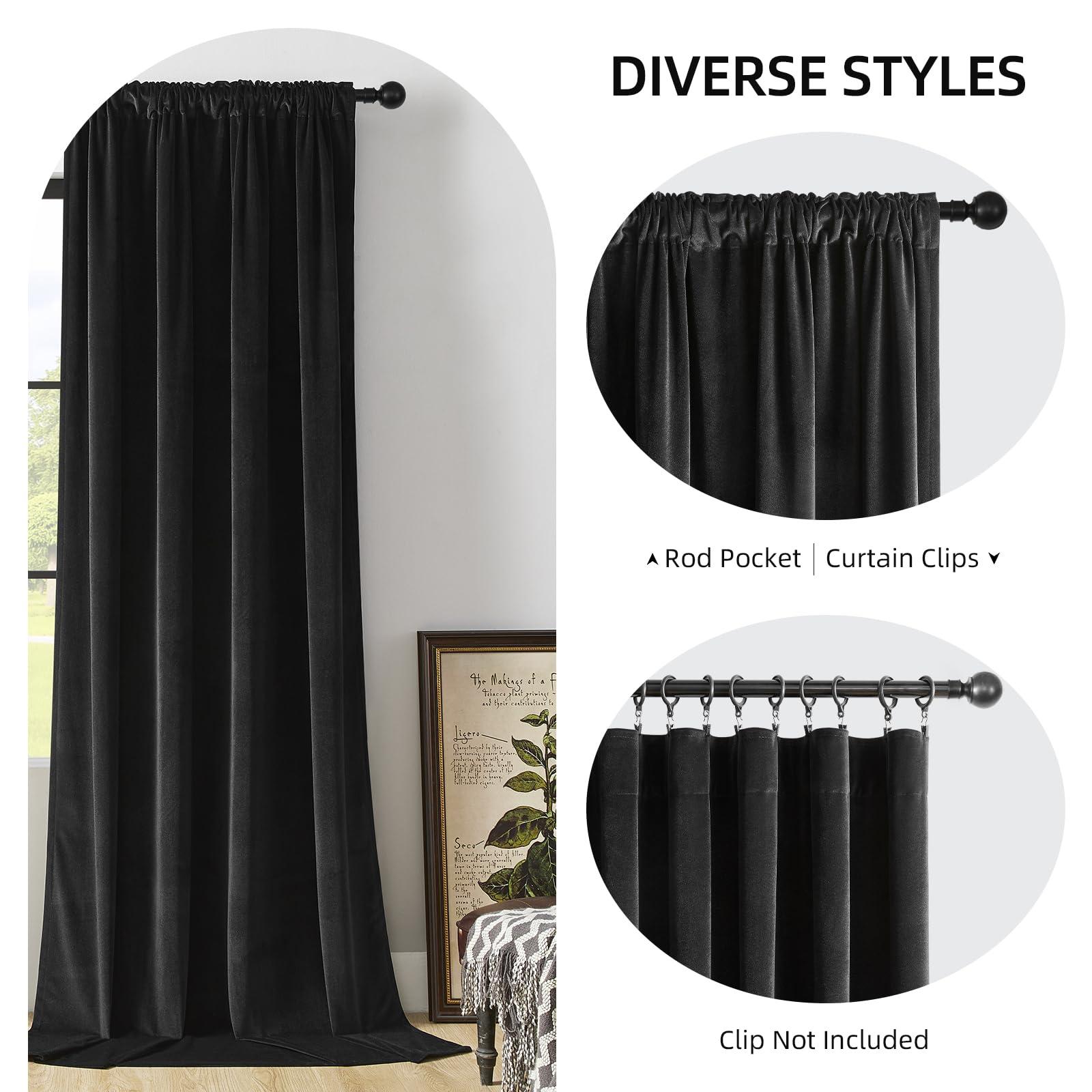 Joydeco Black Velvet Curtains 90 inch Length 2 Panels, Luxury Blackout Rod Pocket Thermal Insulated Window Curtains, Super Soft Room Darkening Drapes for Living Dining Room Bedroom,W52 x L90 inches - Image 3