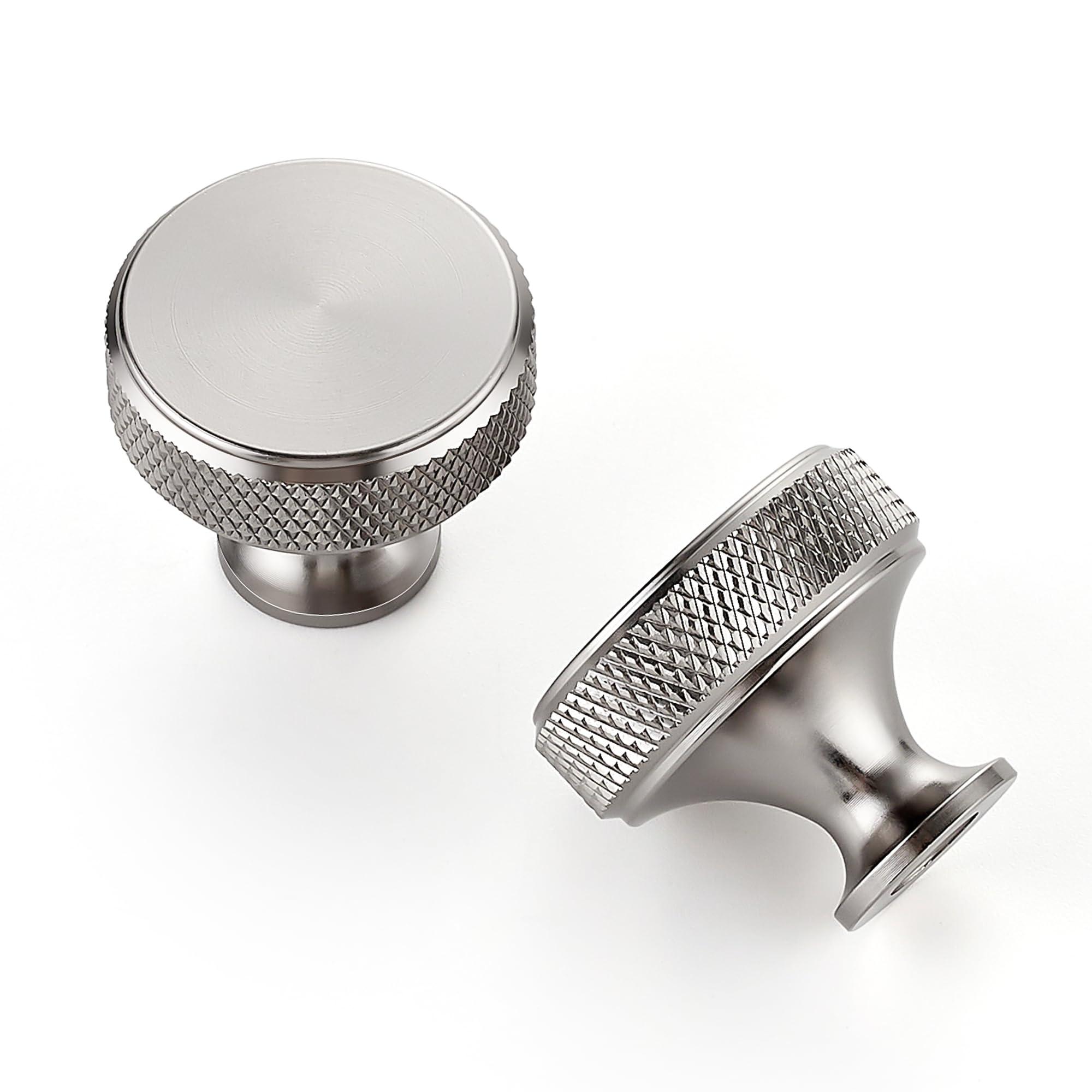 JOY DECOR 25 Pack Stainless Steel Kitchen Cabinet Hardware Knobs Round Solid Knurled Handles Single Hole Drawer Knobs for Cabinet Furniture Brushed Nickel Dresser Pulls