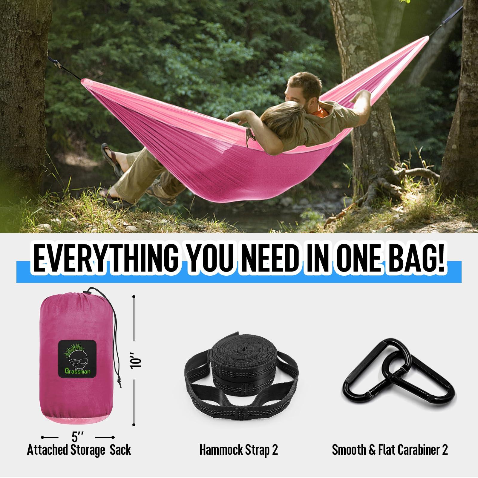 Grassman Camping Hammock Double & Single Portable Hammock with Tree Straps, Lightweight Nylon Parachute Hammocks Camping Accessories Gear for Indoor Outdoor Backpacking, Travel, Hiking, Beach - Image 3