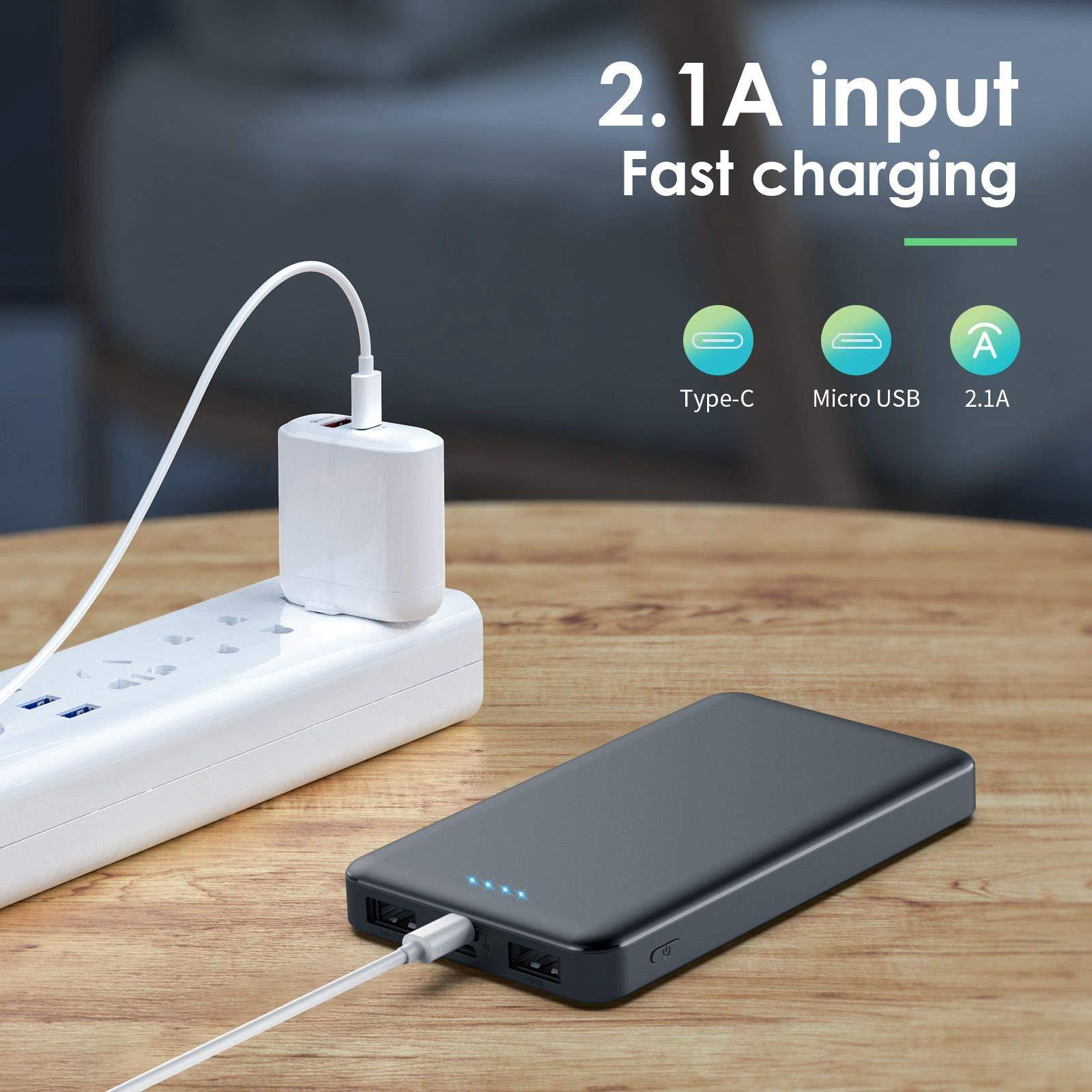 [2 Pack]Portable Charger Power Bank 10000mAh,Ultra Slim Portable Phone Charger with USB C Input & 2 Output Backup Charging External Battery Pack Compatible with iPhone 16/15/14/13/12,Android Phone etc - Image 6