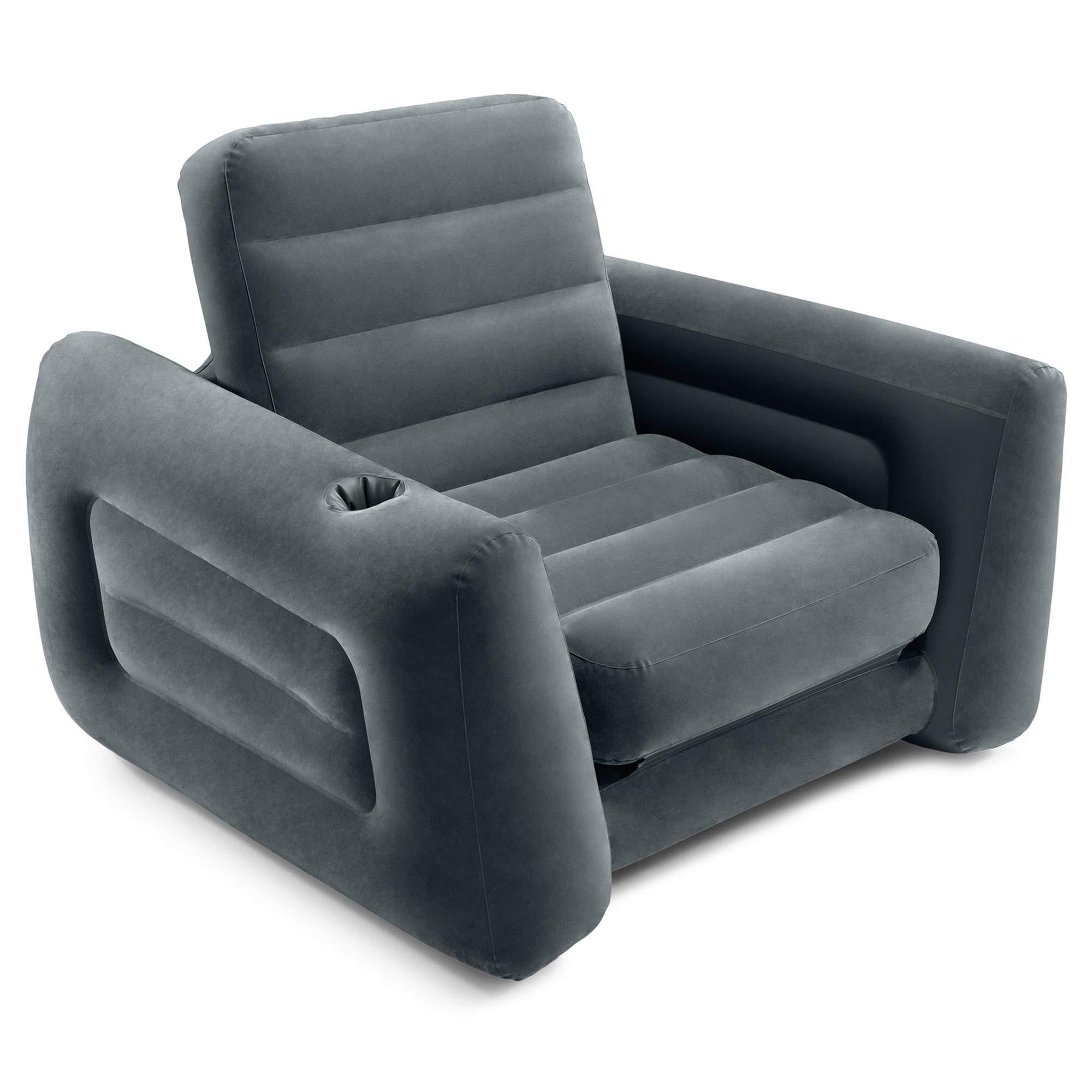 Intex 66551EP Inflatable Pull-Out Chair: Built-in Cupholder – Velvety Surface – 2-in-1 Valve – Folds Compactly – 80" x 91" x 26"