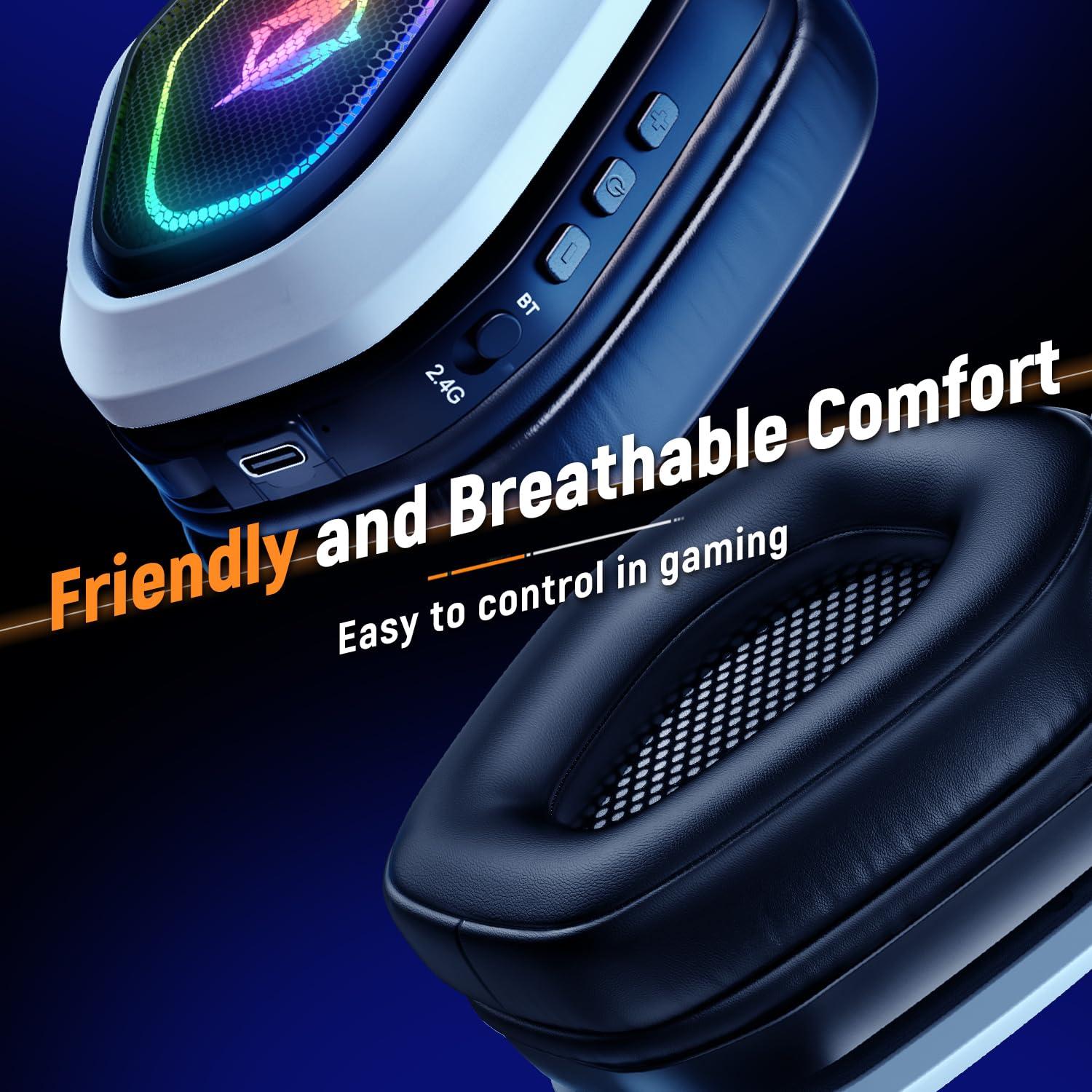 Ozeino 2.4GHz Wireless Gaming Headset for PC, Ps5, Ps4 - Lossless Audio USB & Type-C Ultra Stable Gaming Headphones with Flip Microphone, 40-Hr Battery Gamer Headset for Switch, Laptop, Mobile, Mac - Image 4