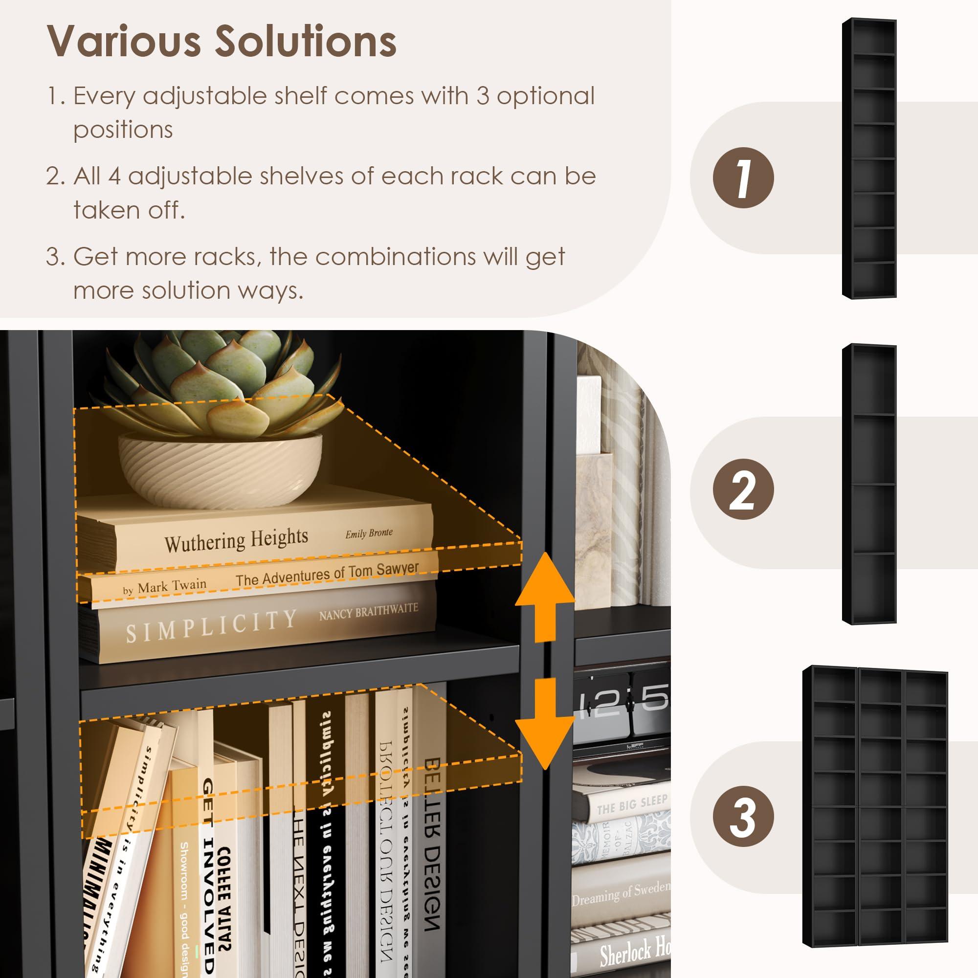 FOTOSOK 8-Tier Media Tower Rack, 11.6 X 9.3 X 70.9 Inches CD DVD Slim Storage Cabinet with Adjustable Shelves, Tall Narrow Bookcase Display Bookshelf for Home Office, Black - Image 7