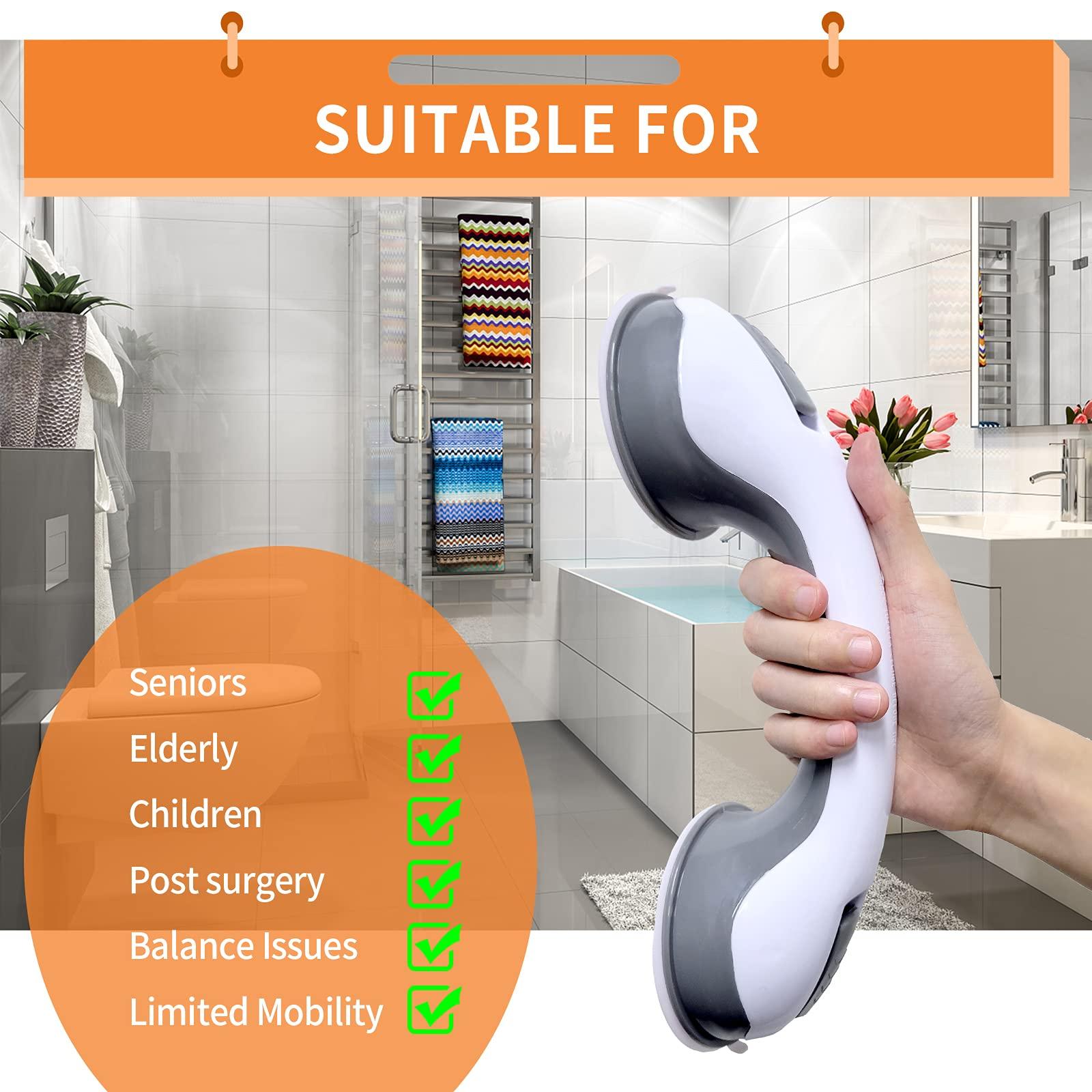 12'' Portable Grab Bars for Bathroom,Ultra Grip Dual Locking Shower Handles for Elderly,Safety Suction Grab Bars for Shower,Balance Assit Hand Rail Support,Injury,Senior,Kids(Gray, 12"-Pack of 2) - Image 5