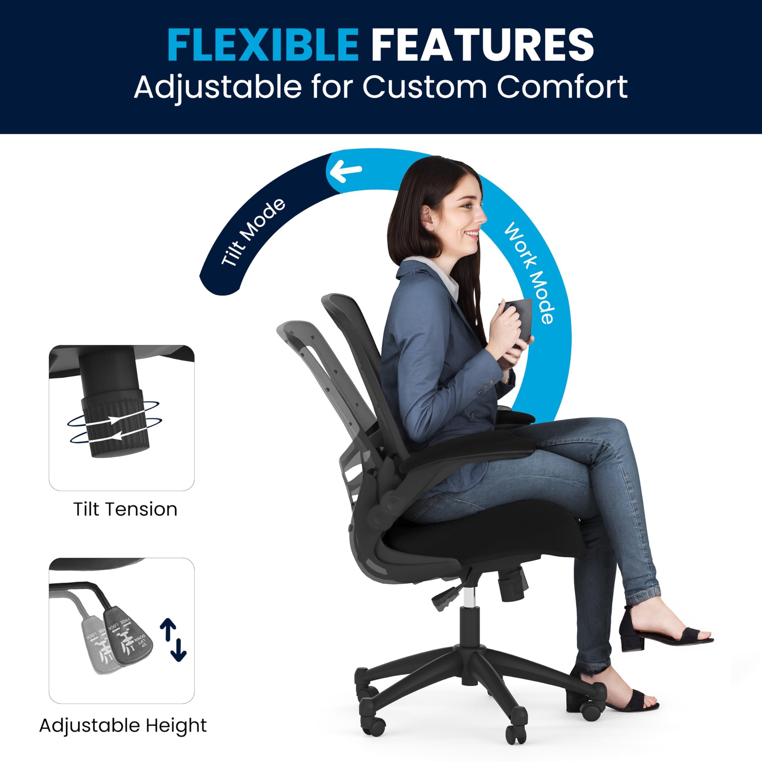 Flash Furniture Kelista Mid-Back Swivel Office Chair with Adjustable Seat Height, Ergonomic Mesh Desk Chair with Flip-Up Armrests, Black - Image 12