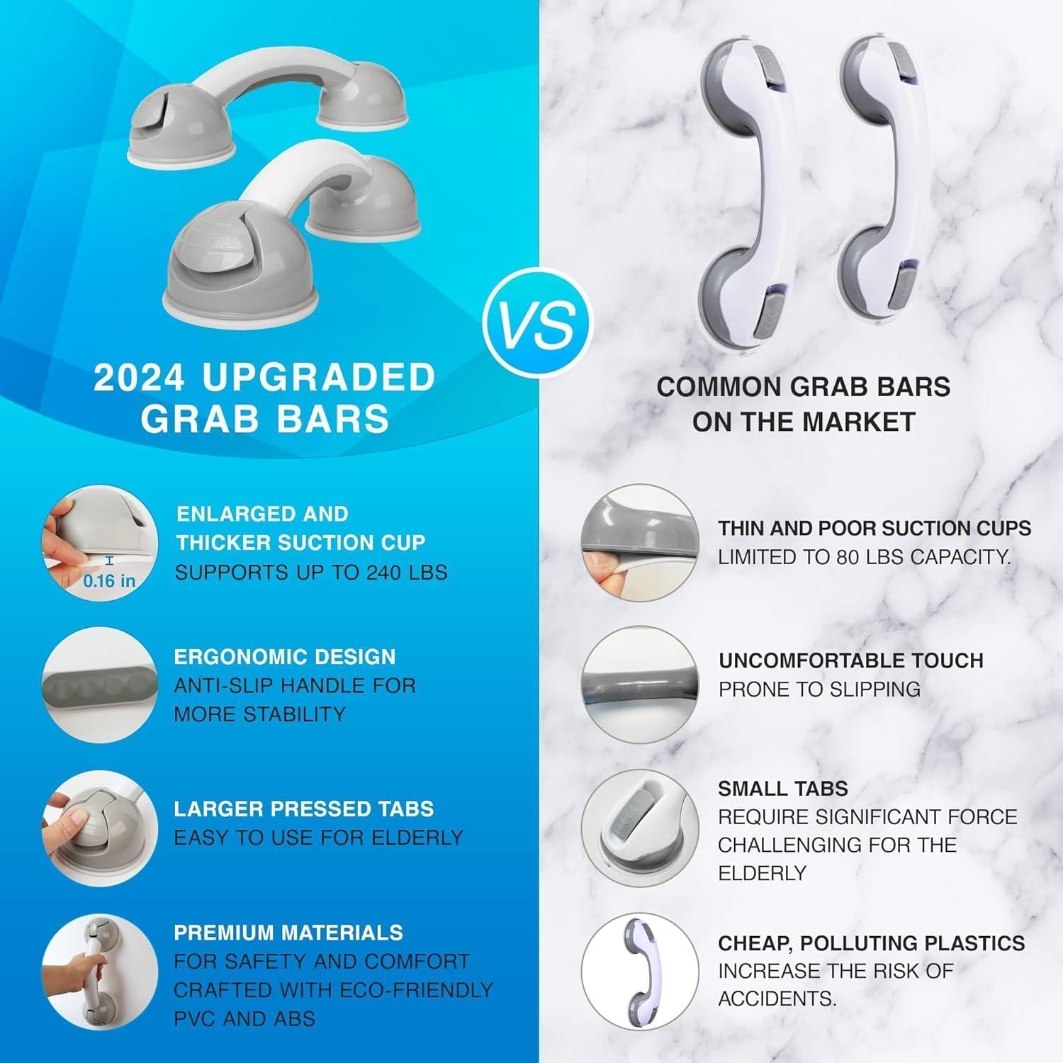 Grab Bars for Bathtubs and Showers: Durable Plastic Bathroom Safety Rails with Suction Cup Handles for Elderly and Seniors, Anti-Slip Support for Tub, Toilet, and Wall | Adjustable Design 2 Pack - Image 6