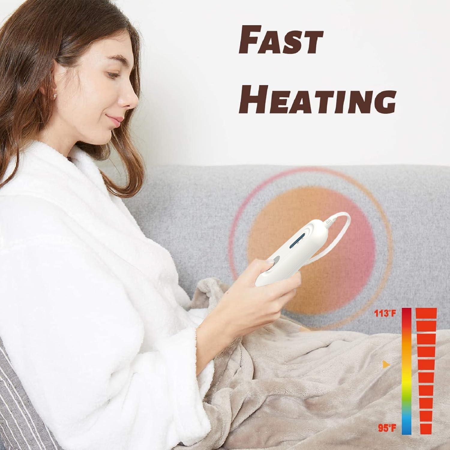 Tefici Electric Heated Blanket Throw, Super Cozy Soft 2-Layer Flannel 50" x 60" Heated Throw with 3 Heating Levels & 4 Hours Auto Off, Machine Washable, ETL&FCC Certified, Home Office Use,Camel - Image 6