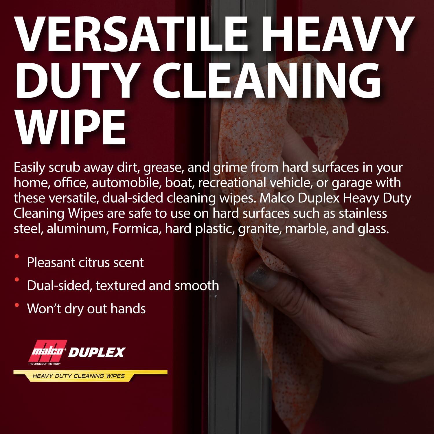Malco Duplex Heavy Duty Cleaning Wipes for Home and Auto - Dual Sided Textured, Wet Wipe/Removes Grease, Tar, Paint, Oil, Dirt/No Residue/Safe for Hands/Made in USA (130 Wipes) - Image 6