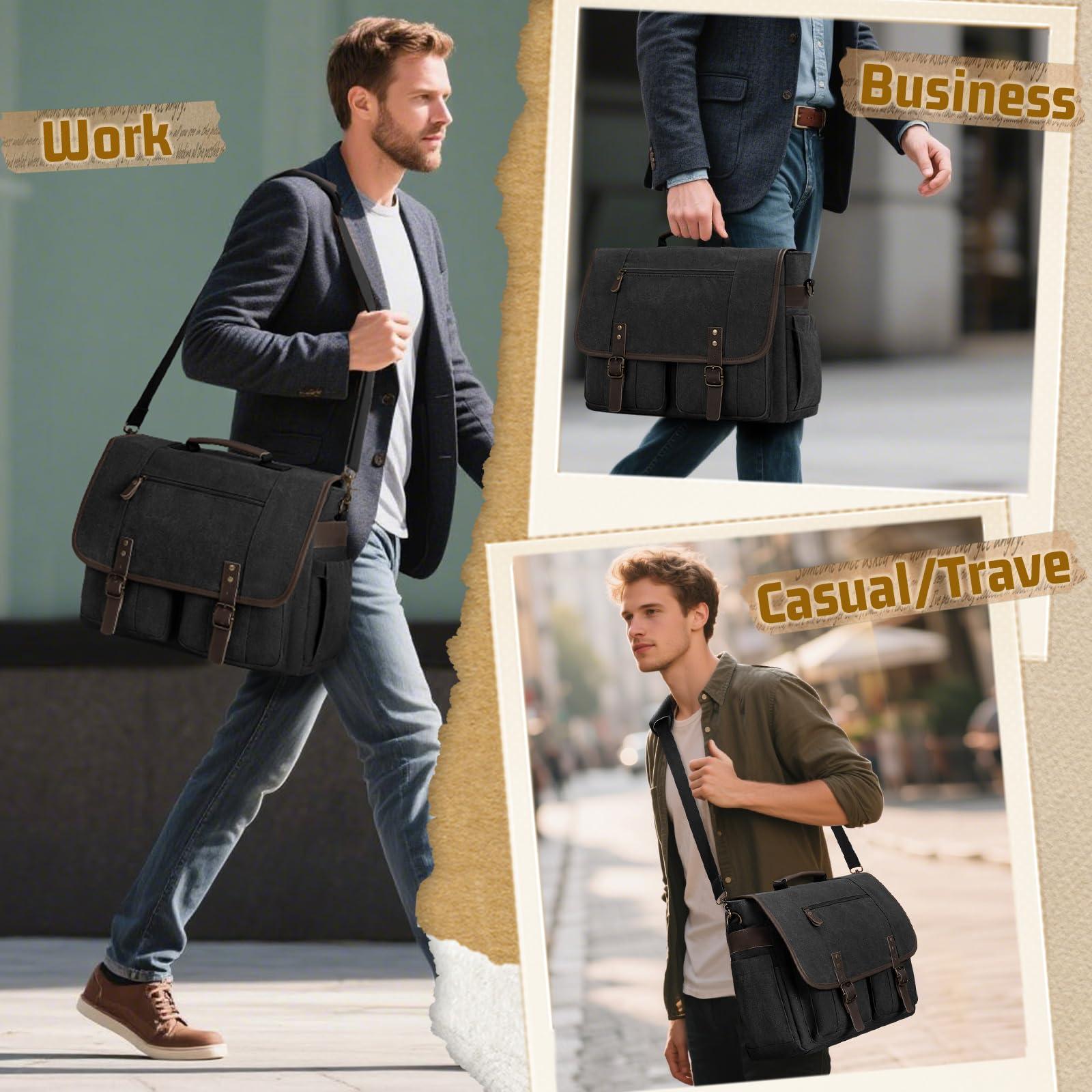 RAINSMORE Mens Messenger Bag 17-17.3 Inch Vintage Canvas Briefcase Water-resistant Large Computer Laptop Bag Rugged Satchel Shoulder Bag for Work Travel, Bookbag for College - Image 5