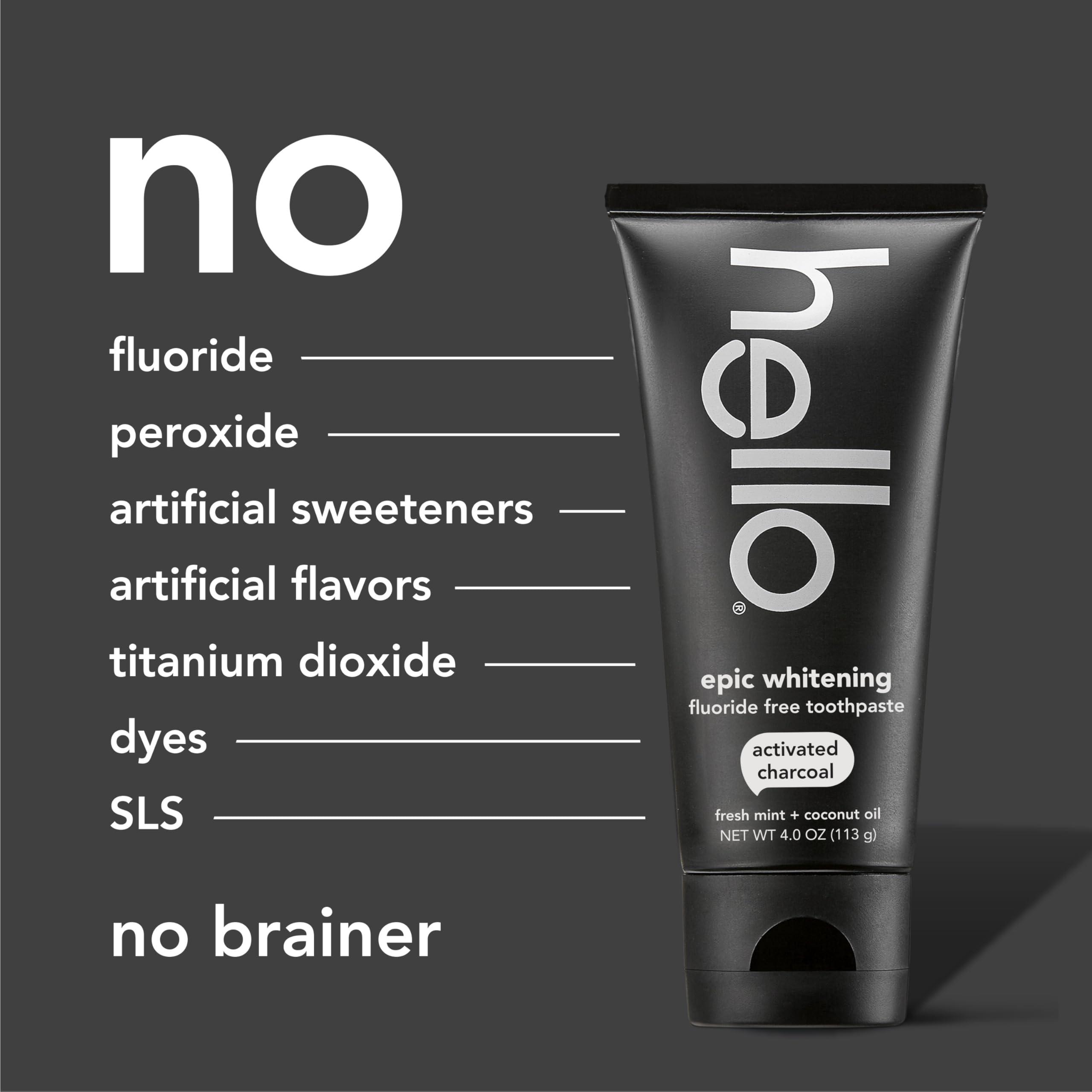 Hello Activated Charcoal Toothpaste, Fluoride Free with Activated Charcoal, Teeth Whitening Toothpaste with Fresh Mint and Coconut Oil, No SLS, Vegan, Gluten Free, 3 Pack, 4 OZ Tubes - Image 6