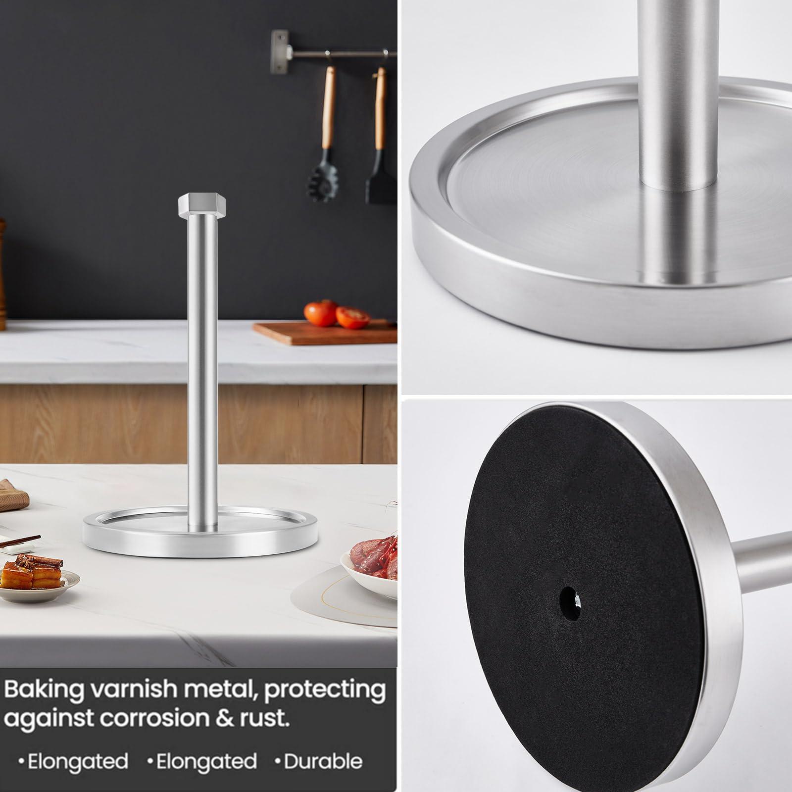Beser·Win Paper Towel Holder Countertop, Stainless Steel Paper Towel Holder -Weighted Base, One-Handed Tear, Black Kitchen Roll Holder, Non-Slip Protect The countertop-New Silver - Image 7