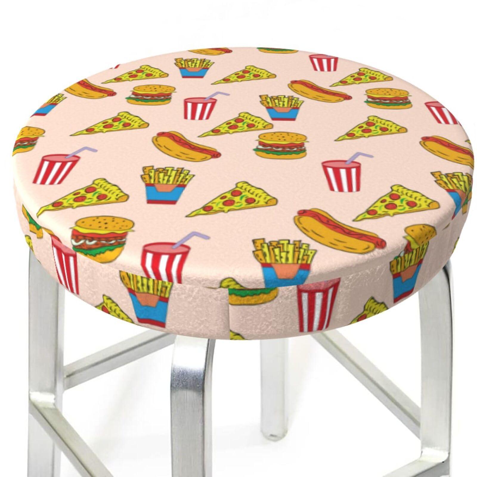 VOSERY Bar Stool Covers, 12-14 Inch Bar Stool Covers Round, Hamburger Pizza Coke Washable Non Slip Bar Stool Seat Covers